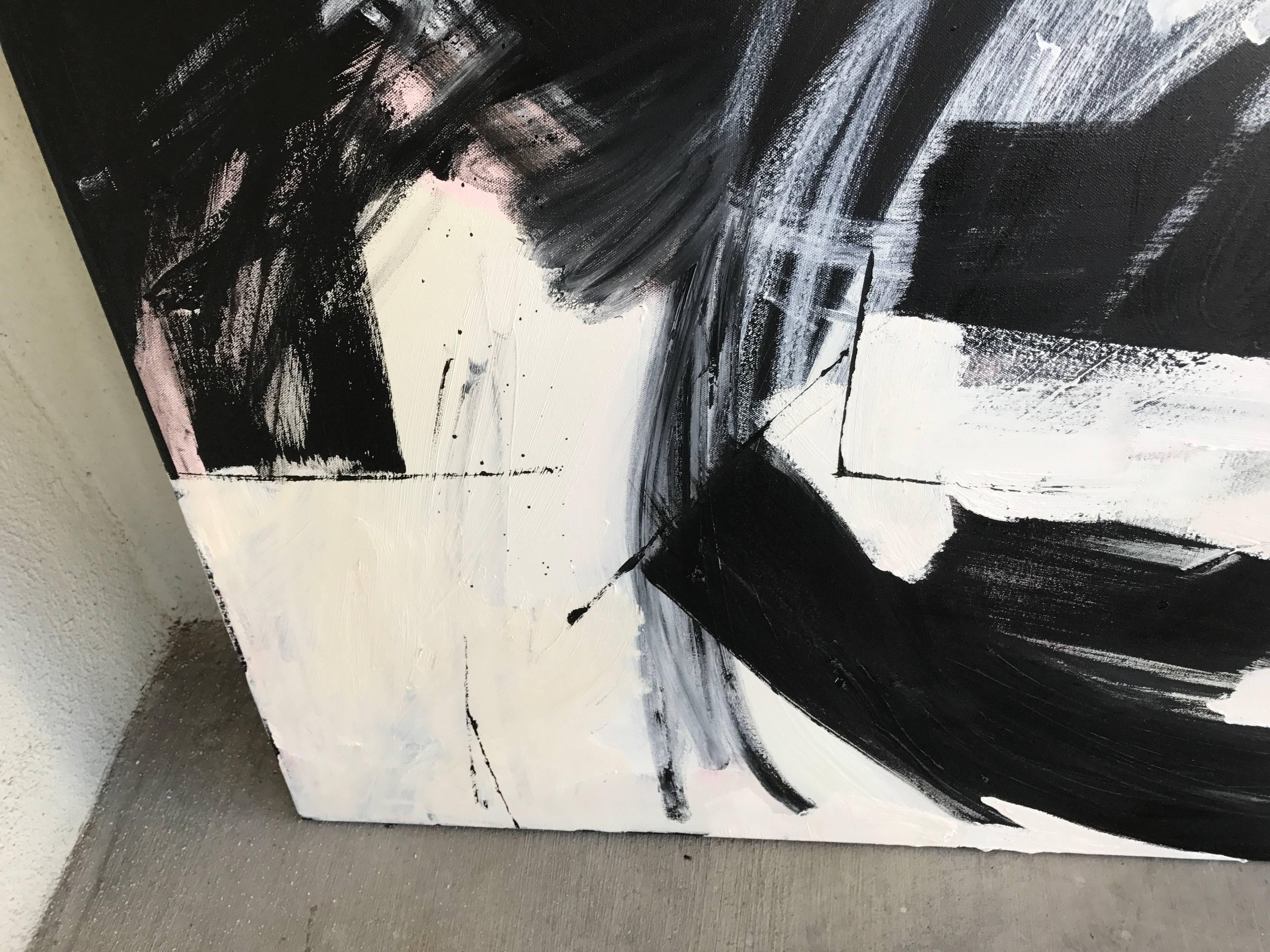 Hand-Painted Black and White Abstract iconic Palm Springs Artist For Sale