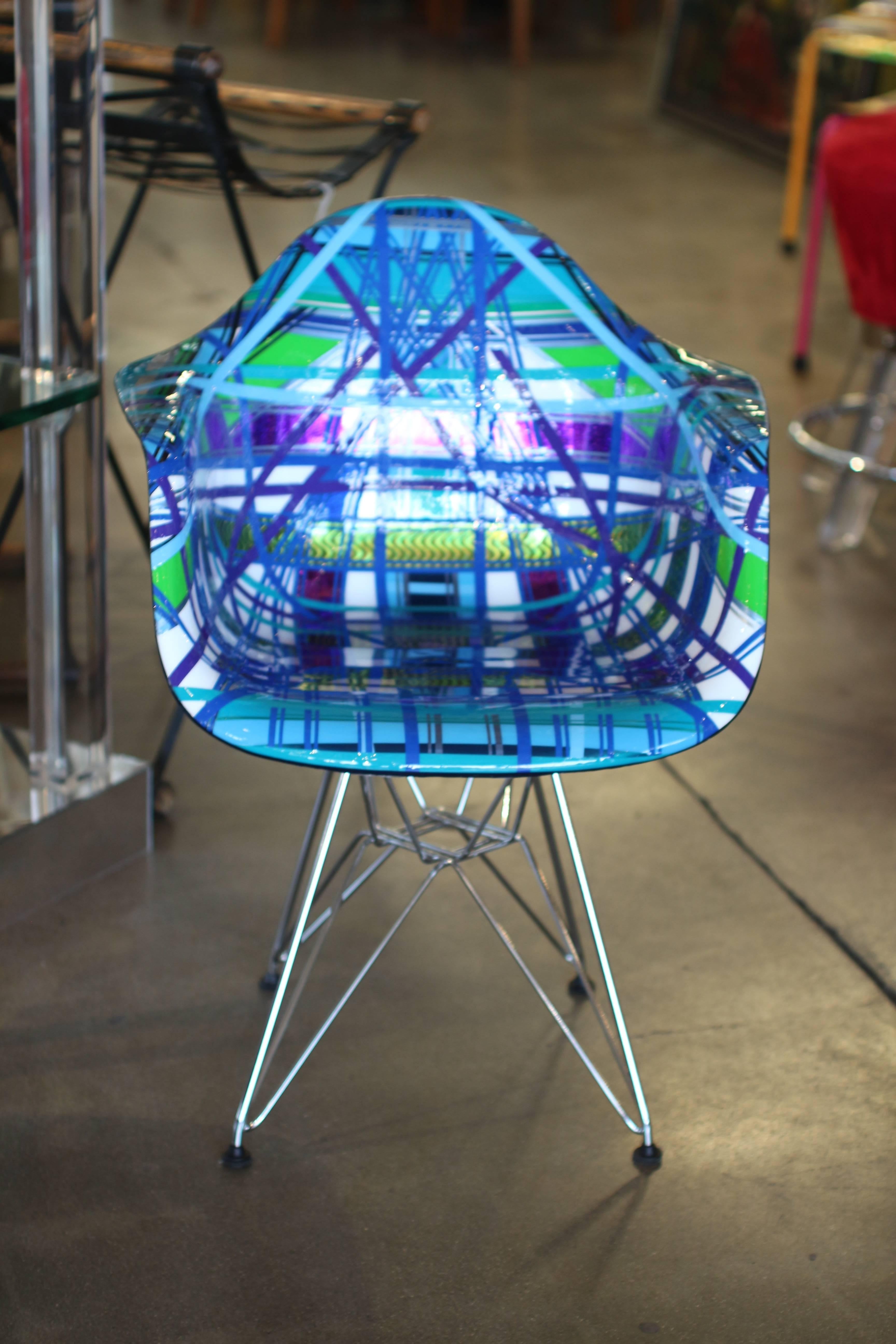 A wonderfully decorated chair by the noted Brazilian American artist Mauro Oliveira. This chair is titled 