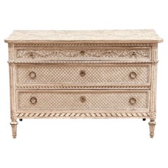 Commode française du XIXe siècle de style Louis XVI, sculptée et peinte