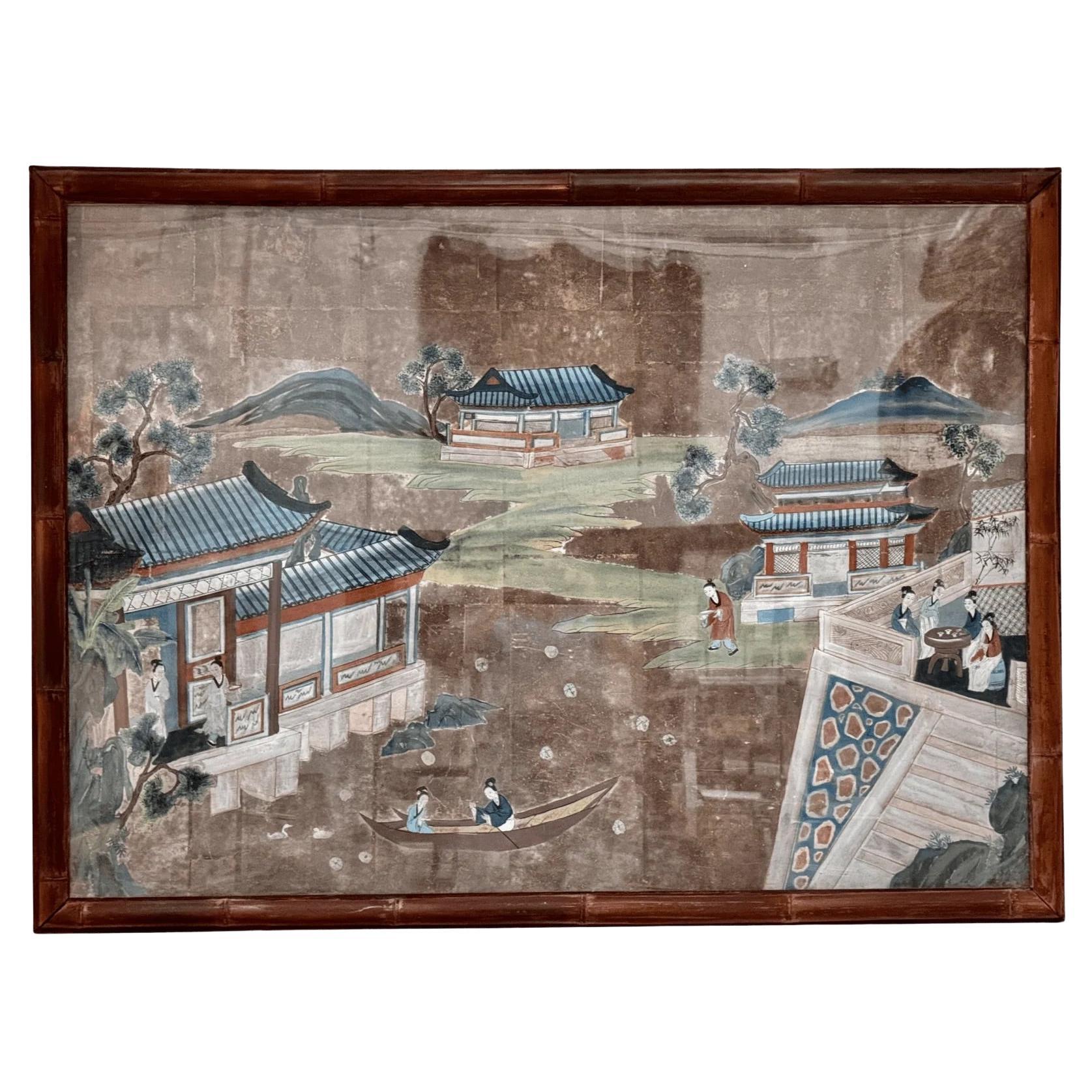 Grande peinture de papier peint chinoise peinte à la main, China Trade, 18e - début 19e C.