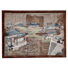 Antique Large hand-painted Chinese Wallpaper Painting, China Trade, 18th – early 19th C