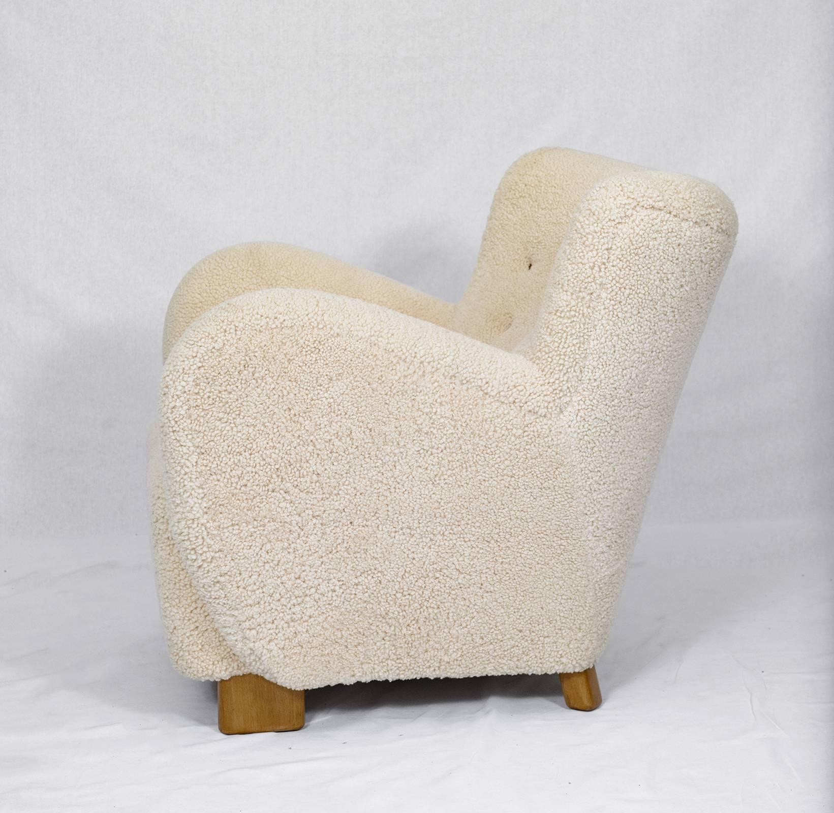 Danish Scandinavian Sheepskin Lounge Chair
