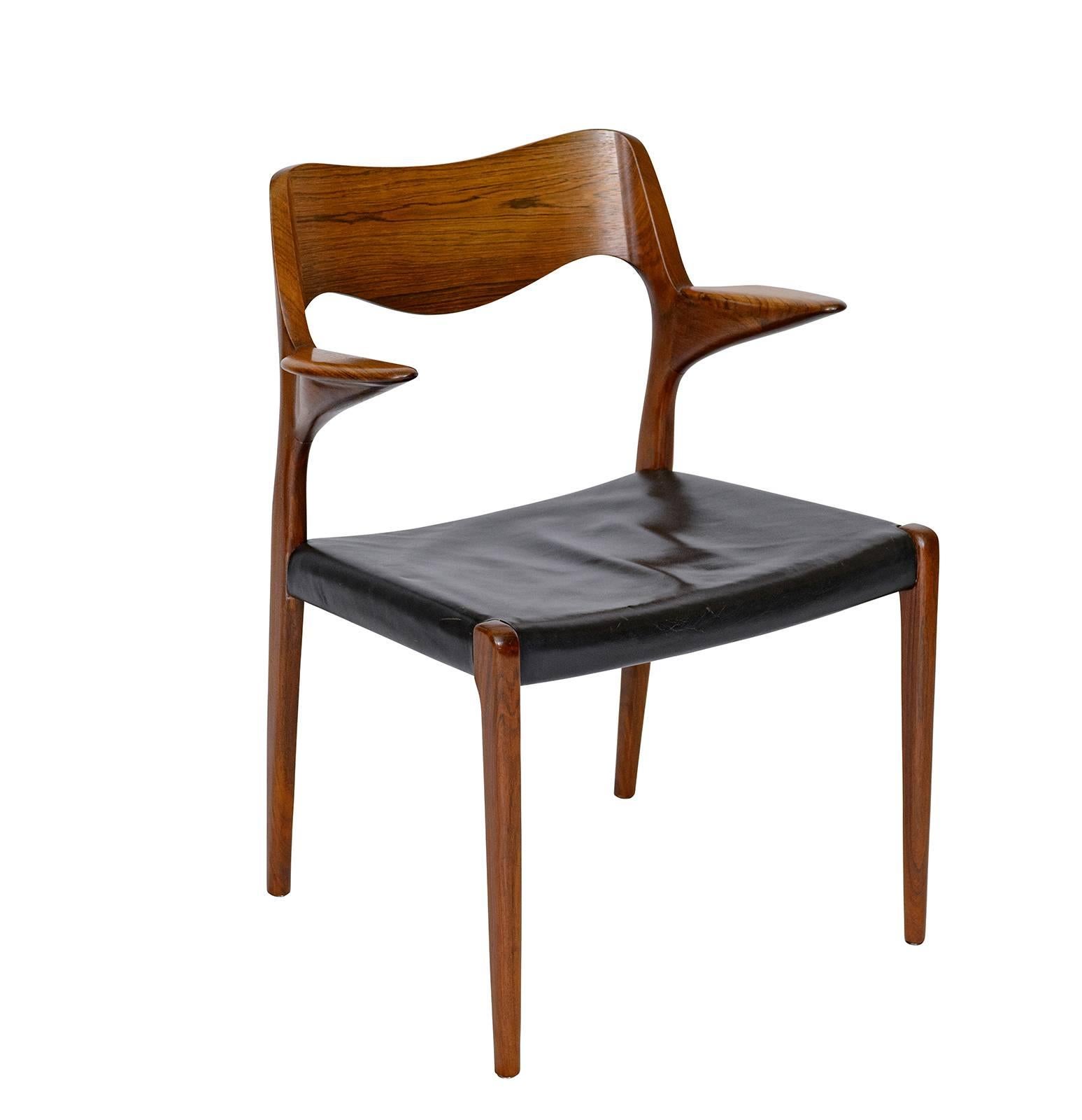 Niels Møller rosewood model no. 55 armchair designed in 1951 and produced by J. L. Møllers Møbelfabrik.