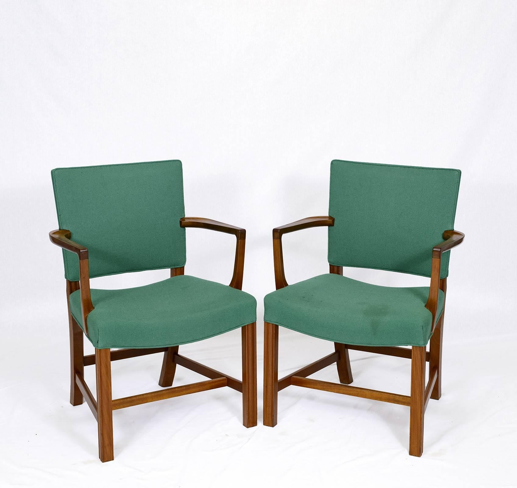 Pair of Kaare Klint armchairs designed in 1927 and produced by Rud Rasmussen.   Store formerly known as ARTFUL DODGER INC