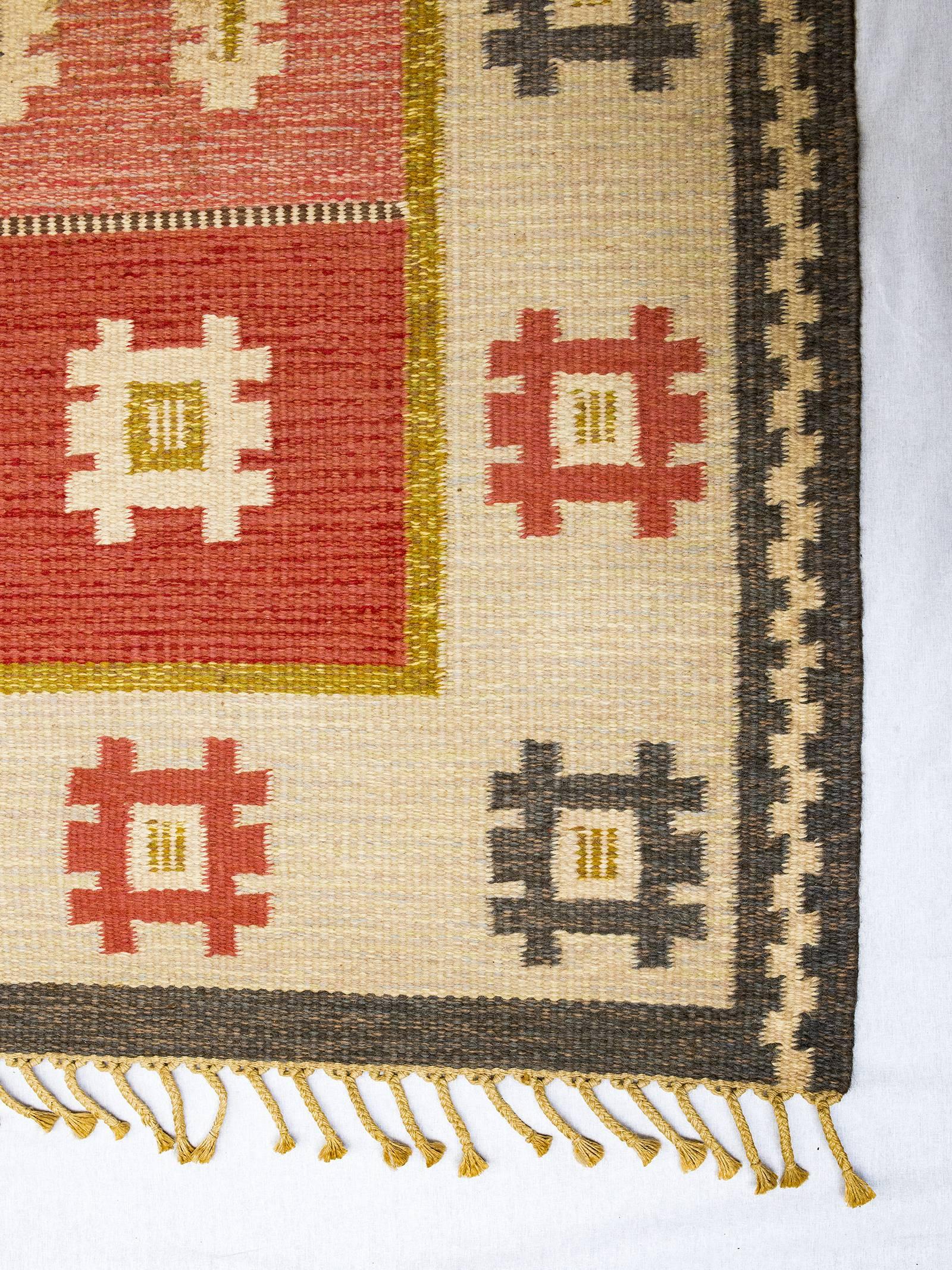 20th Century Vintage Swedish Flat-Weave Carpet Signed AW