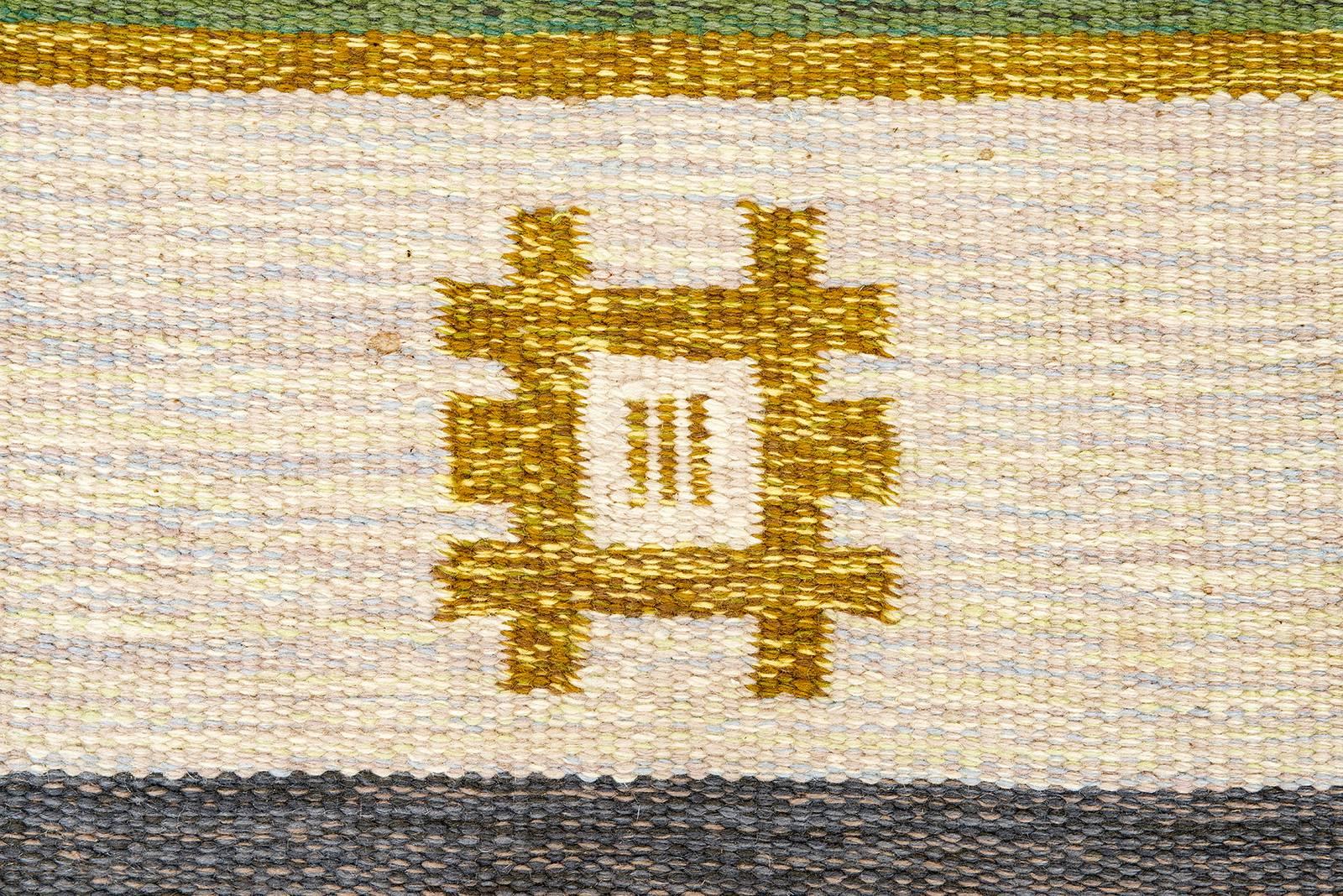 Scandinavian Modern Vintage Swedish Flat-Weave Carpet Signed AW