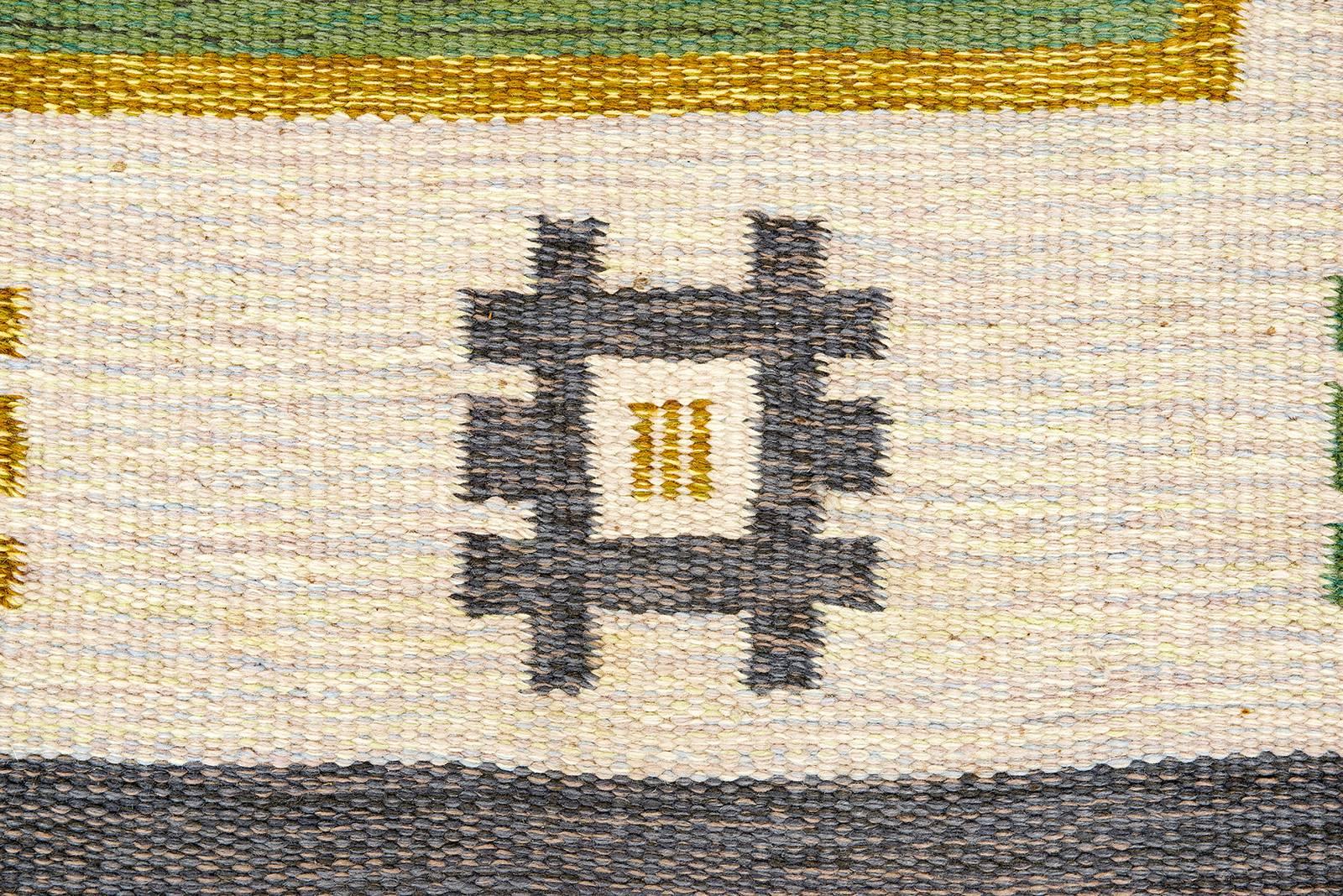 Hand-Woven Vintage Swedish Flat-Weave Carpet Signed AW