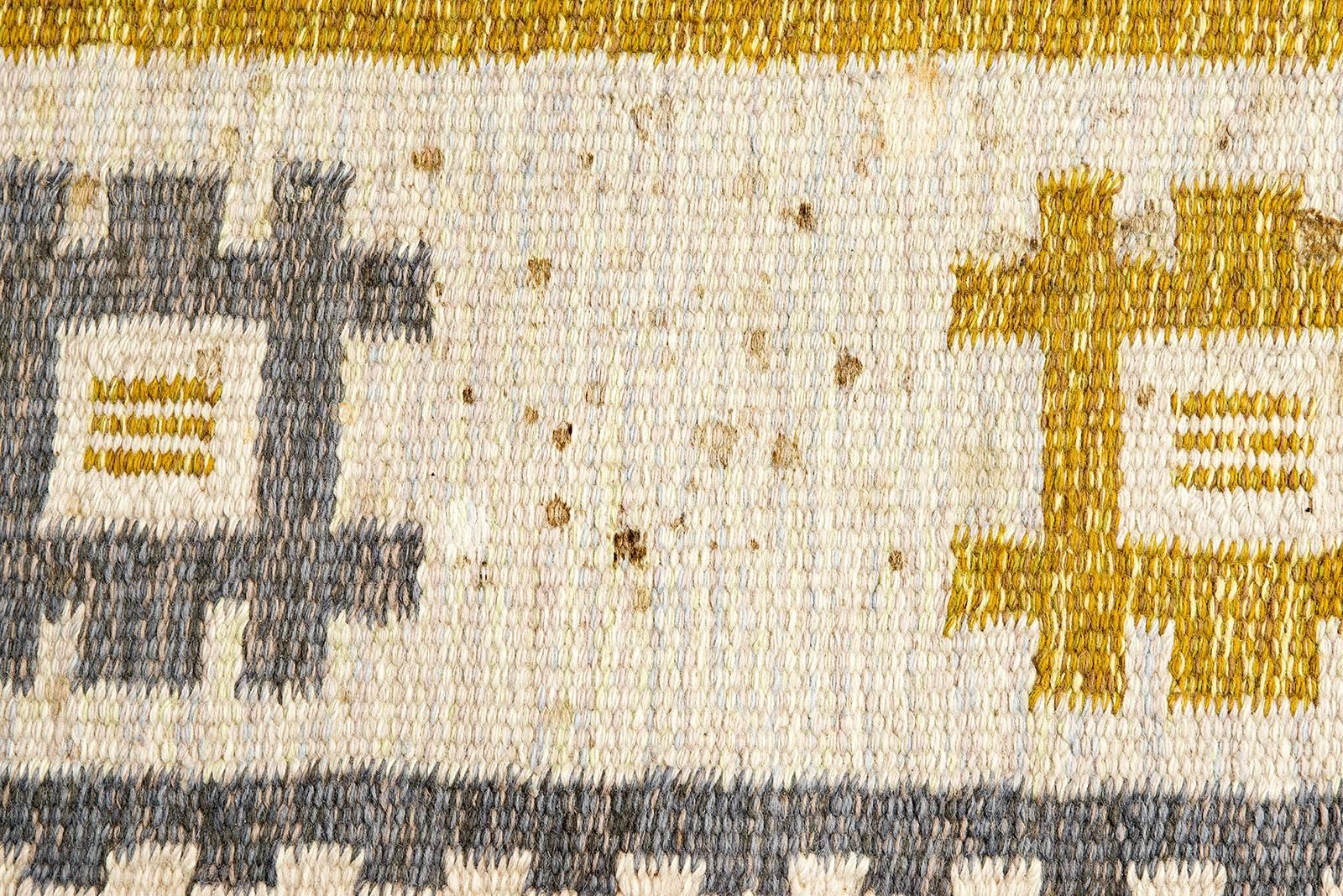 Wool Vintage Swedish Flat-Weave Carpet Signed AW