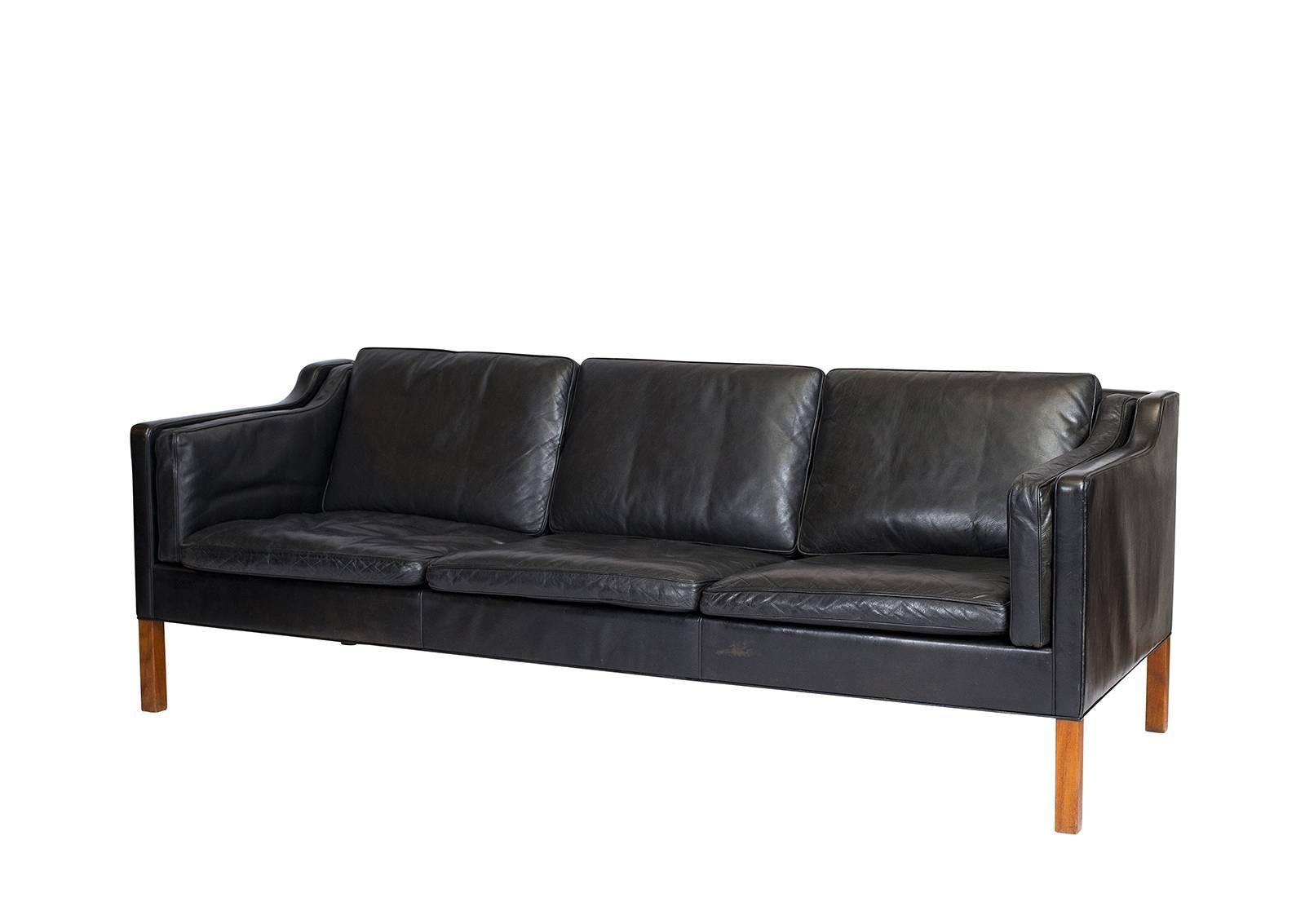 Scandinavian Modern Børge Mogensen Model #2213 Three-Seat Leather Sofa
