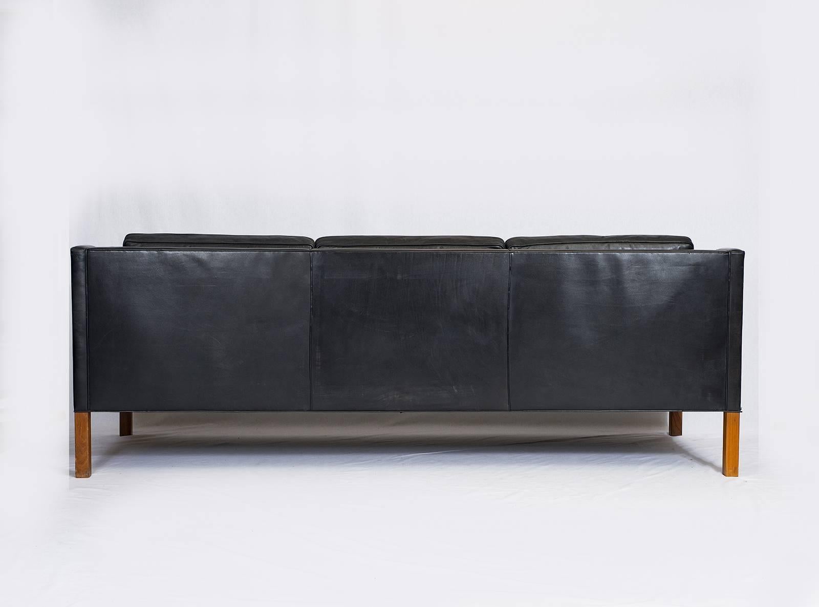Mid-20th Century Børge Mogensen Model #2213 Three-Seat Leather Sofa