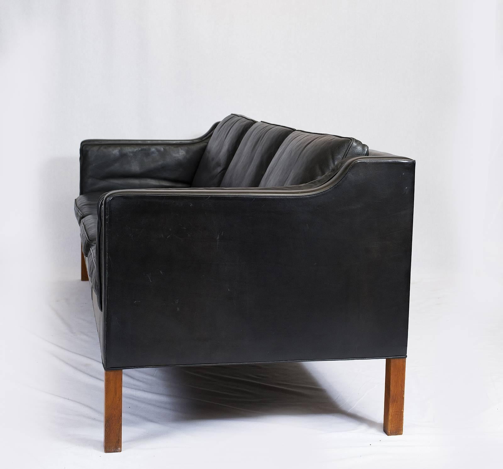 Danish Børge Mogensen Model #2213 Three-Seat Leather Sofa