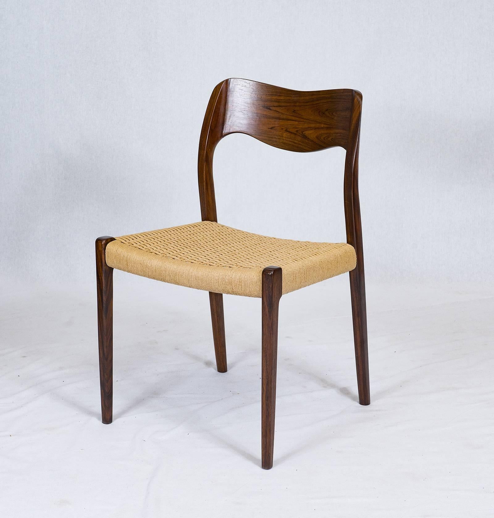 Danish Set of Six Rosewood Niels Møller Model #71 Dining Chairs