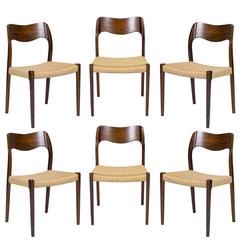 Set of Six Rosewood Niels Møller Model #71 Dining Chairs