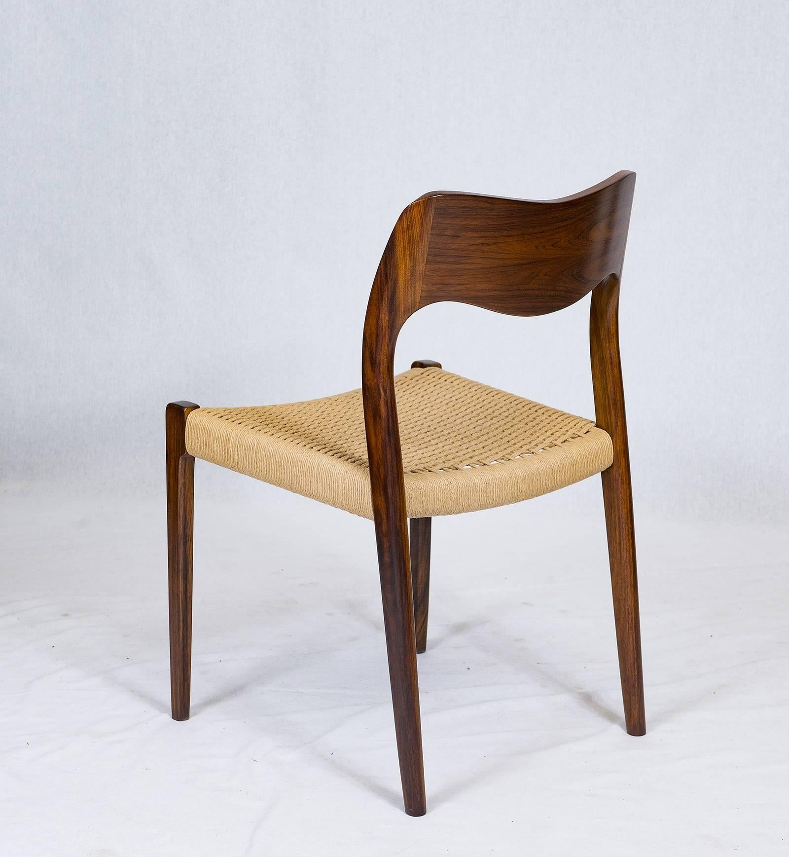 Mid-20th Century Set of Six Rosewood Niels Møller Model #71 Dining Chairs