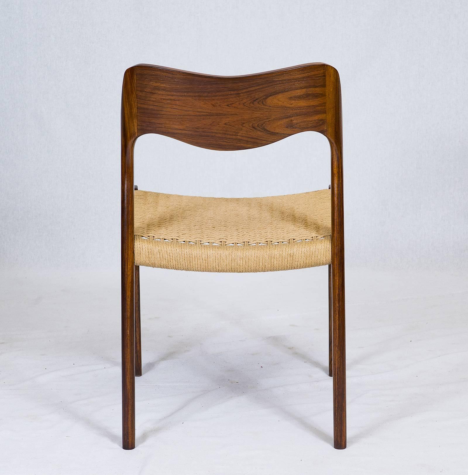 Papercord Set of Six Rosewood Niels Møller Model #71 Dining Chairs