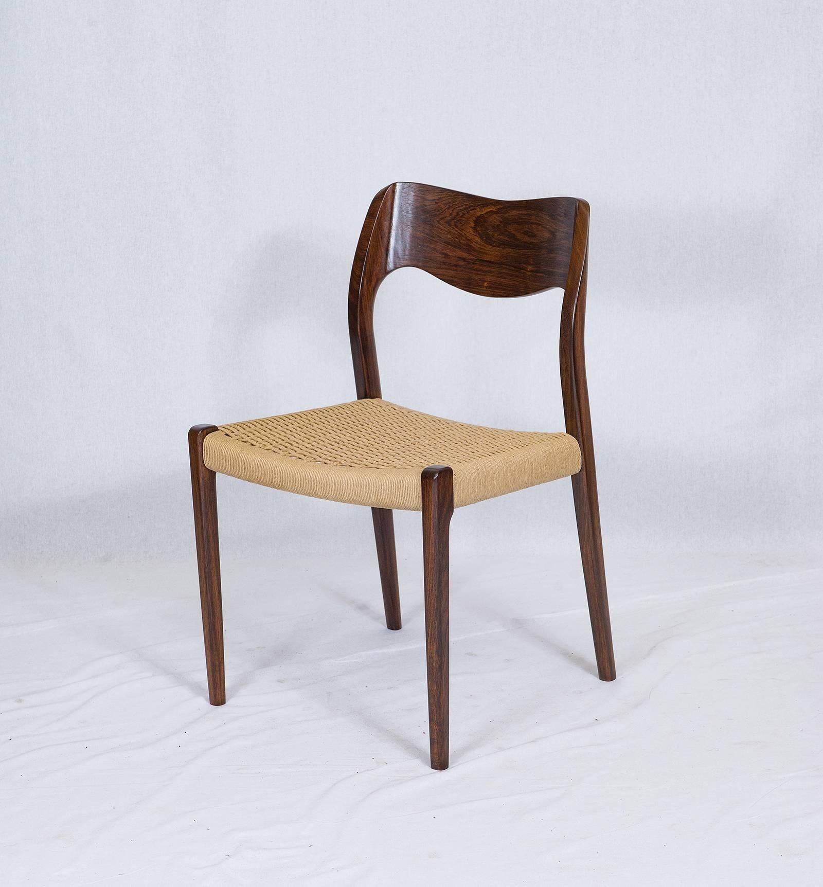 Mid-Century Modern Set of Eight Rosewood Niels Møller Model #71 Dining Chairs