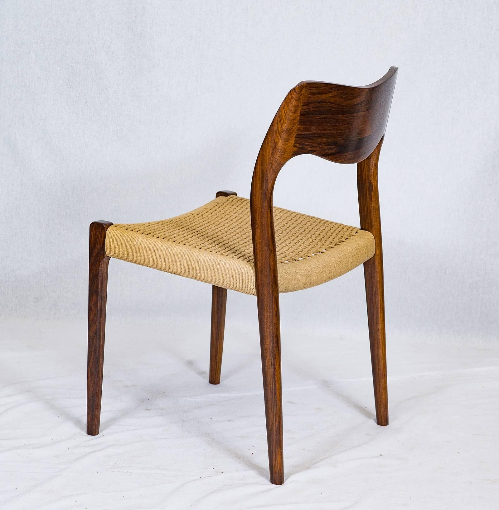Set of Eight Rosewood Niels Møller Model #71 Dining Chairs In Excellent Condition In Los Angeles, CA
