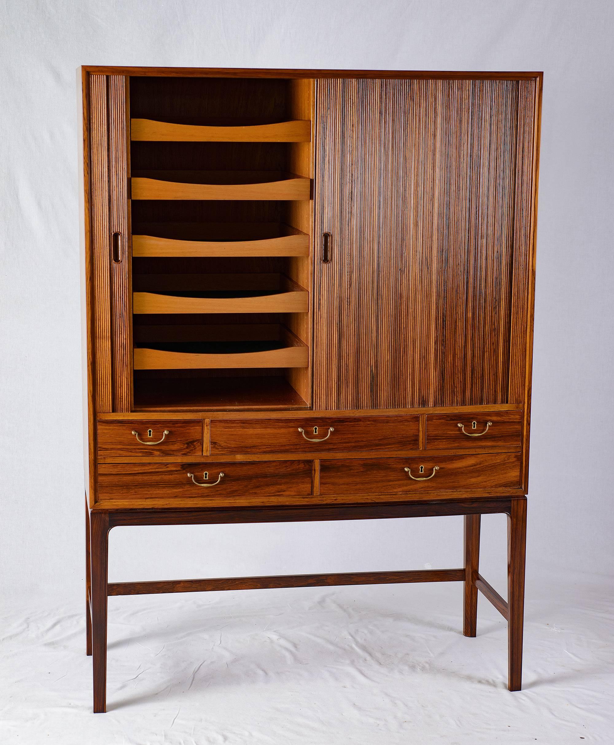 Ole Wanscher rosewood tambour cabinet produced by master cabinetmaker A. J. Iversen.