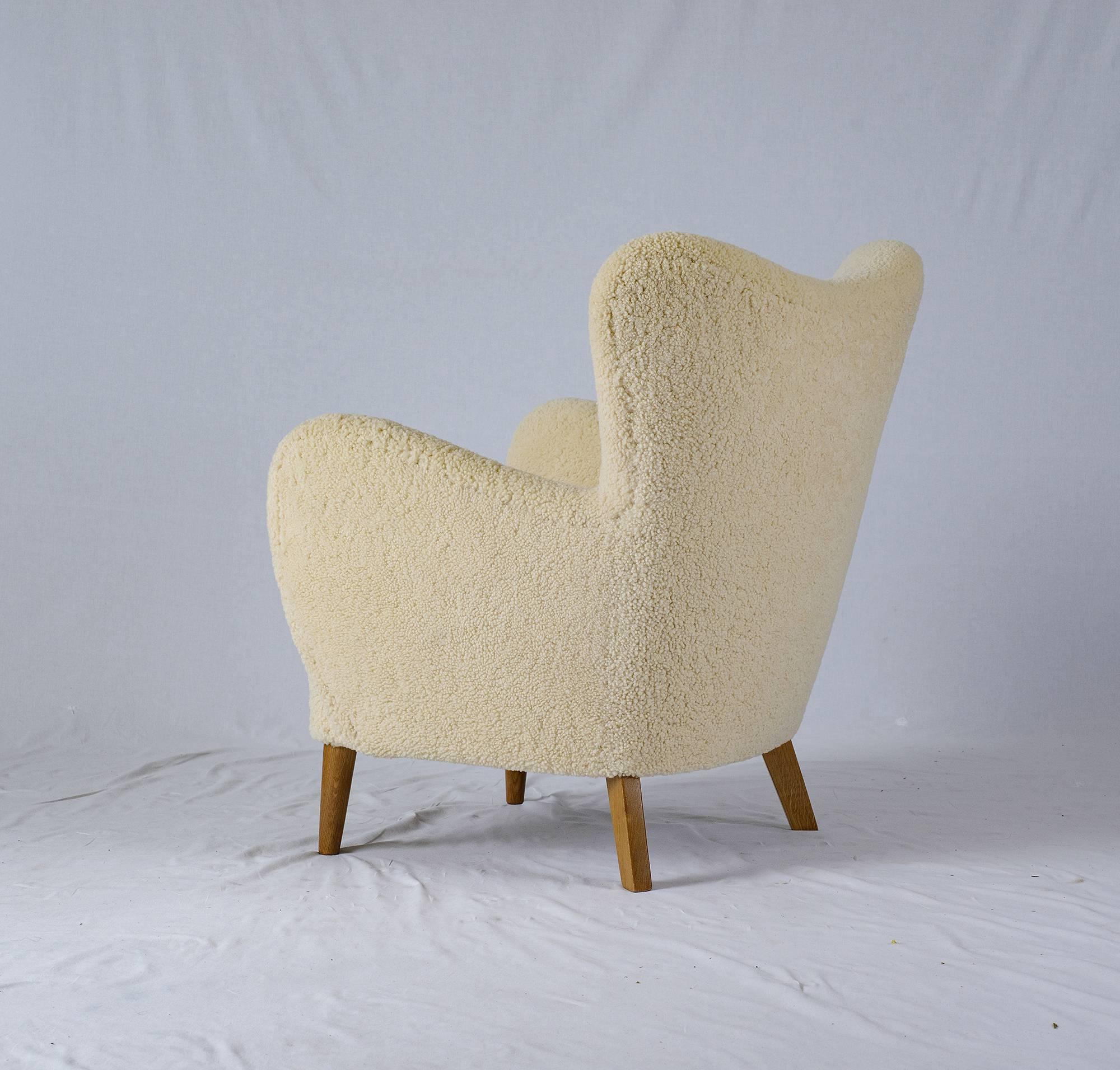 Scandinavian Modern Scandinavian Sheepskin Lounge Chair