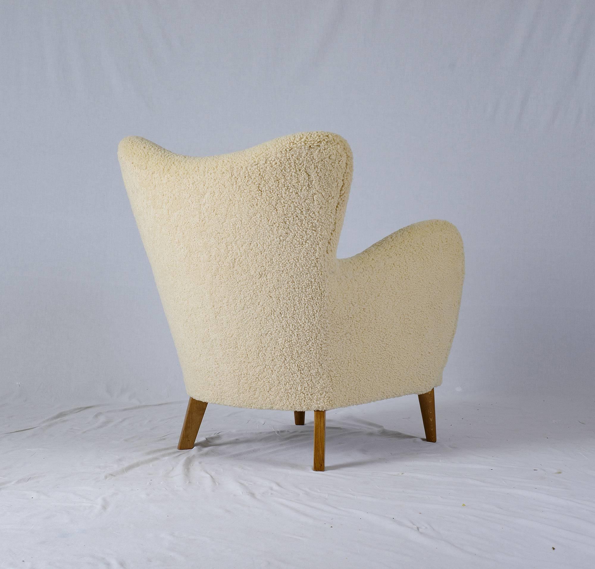 Danish Scandinavian Sheepskin Lounge Chair