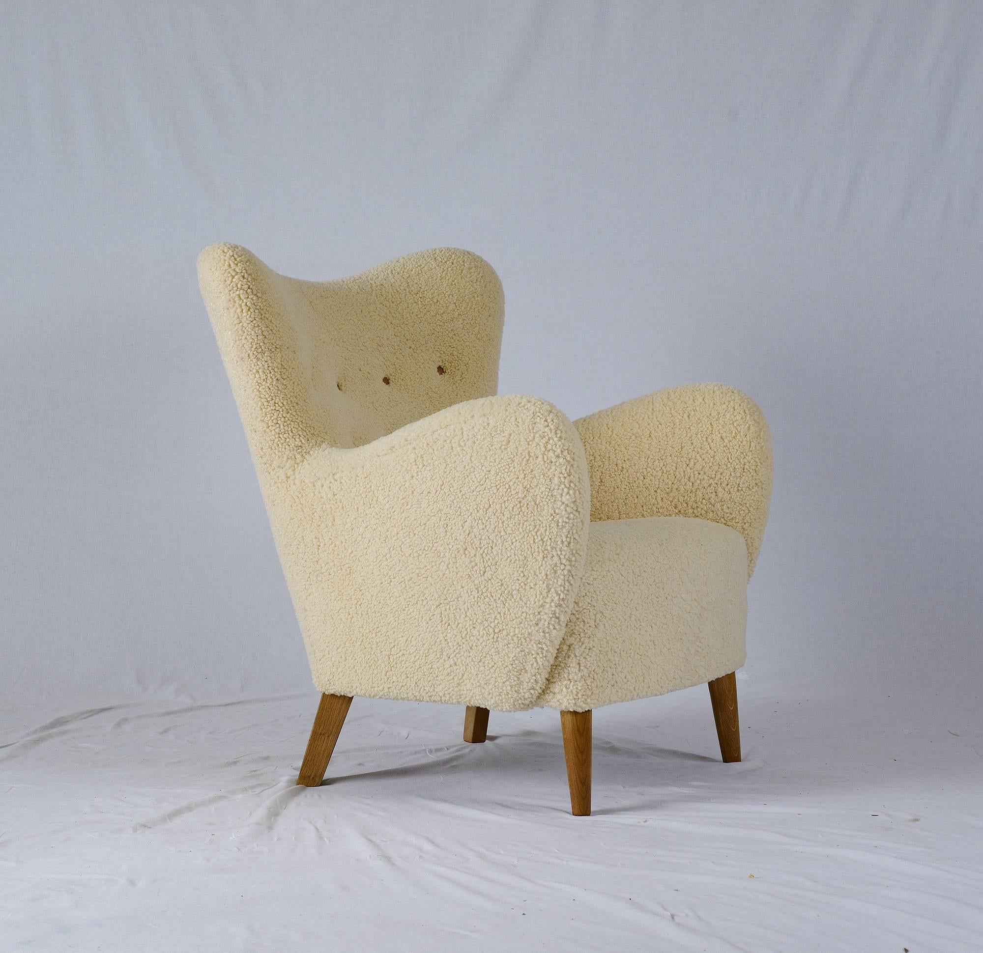 Scandinavian sheepskin lounge chair.