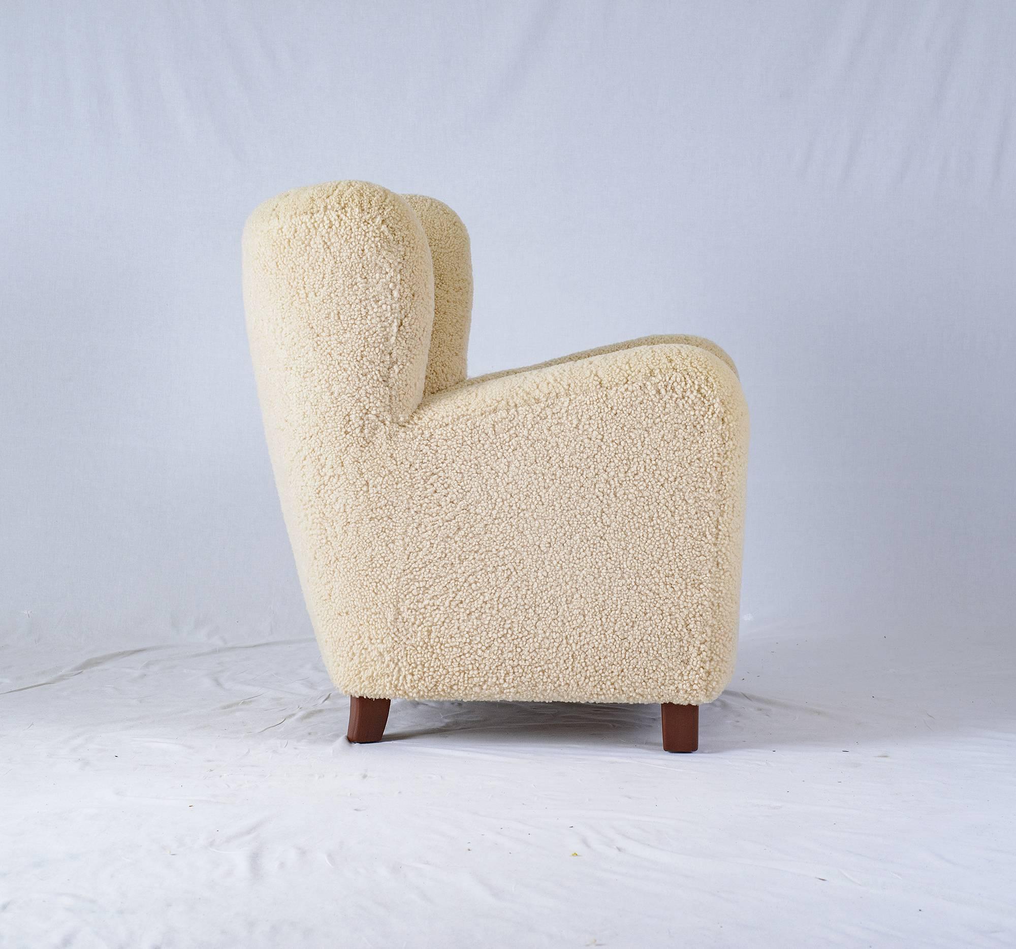 Danish Scandinavian Sheepskin Lounge Chair