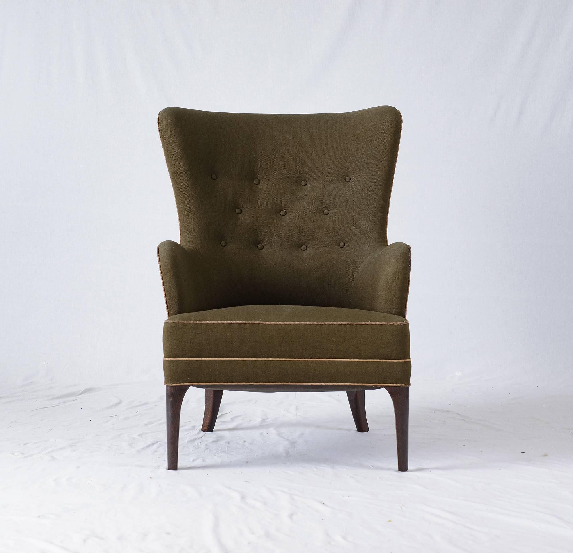 Scandinavian Modern Frits Henningsen High Back Lounge Chair