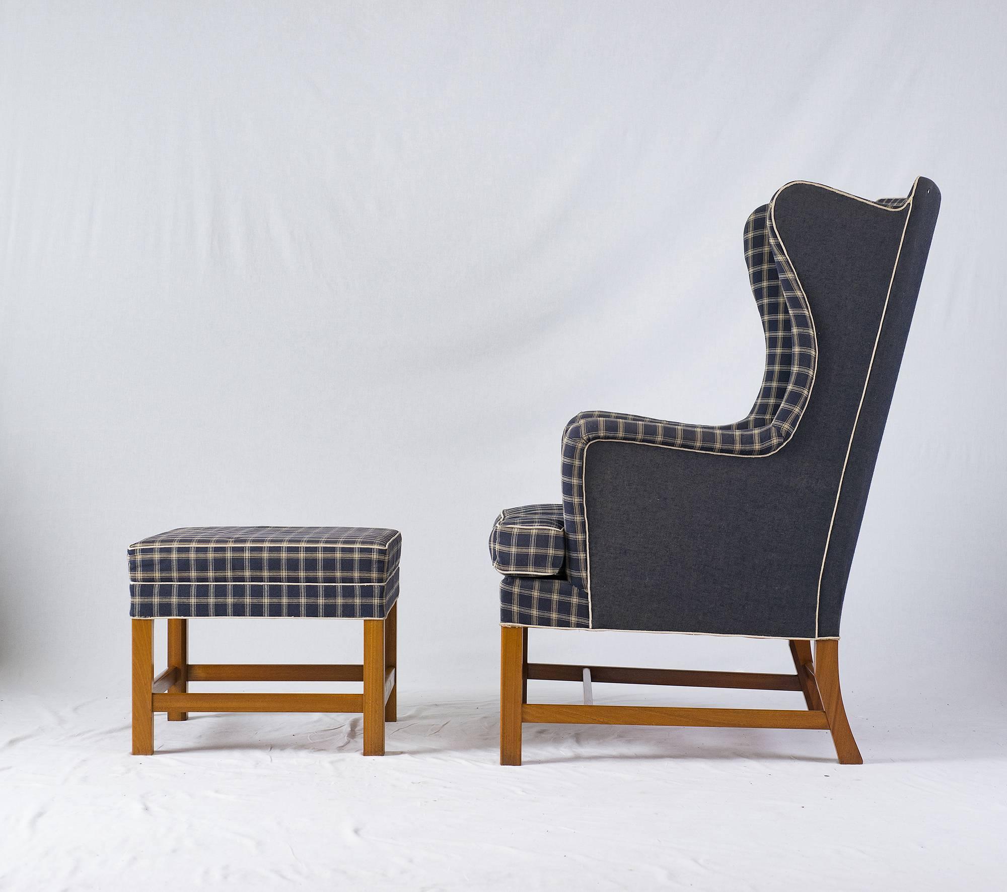 Danish Kaare Klint Wingback Chair and Stool