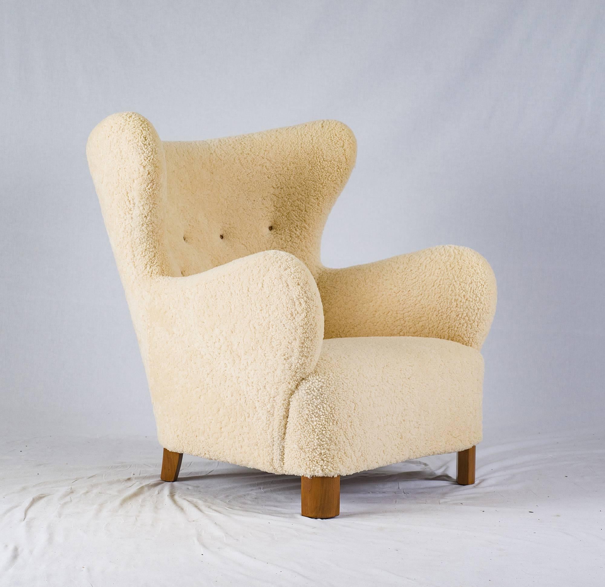 Scandinavian sheepskin lounge chair.