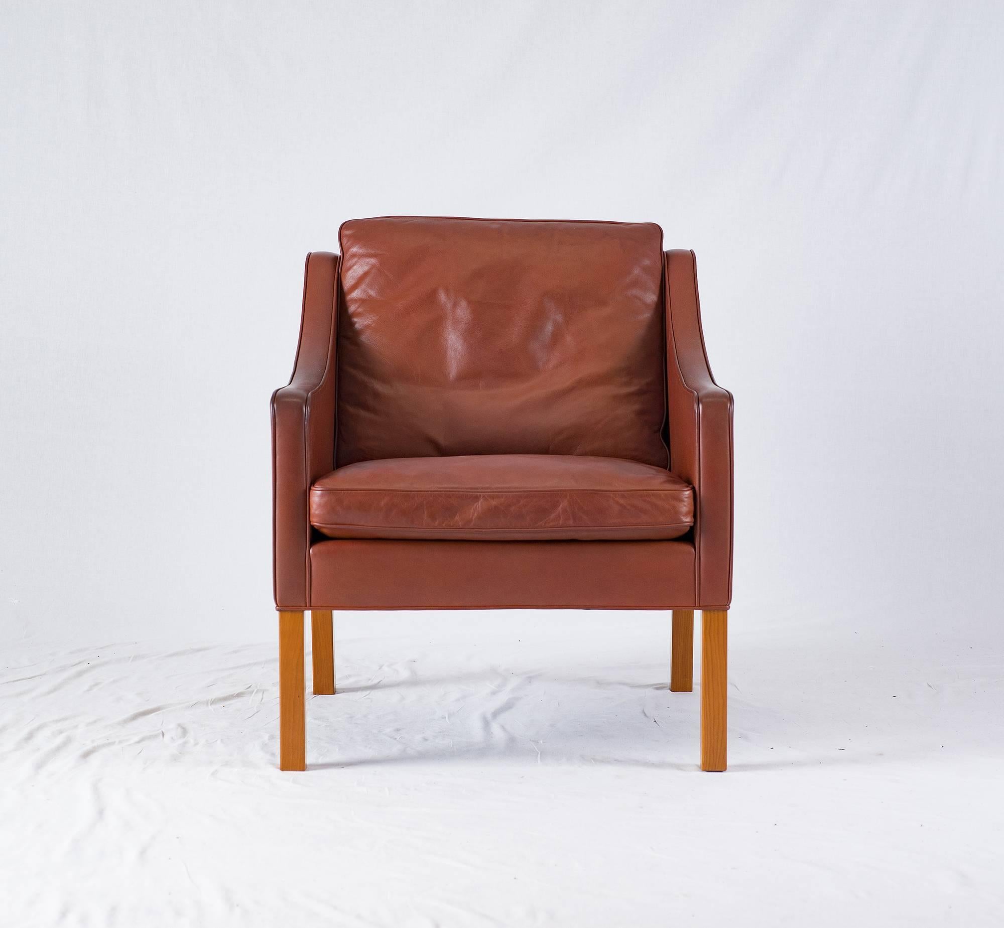 Børge Mogensen model #2207 leather lounge chair designed in 1963 and produced by Fredericia.