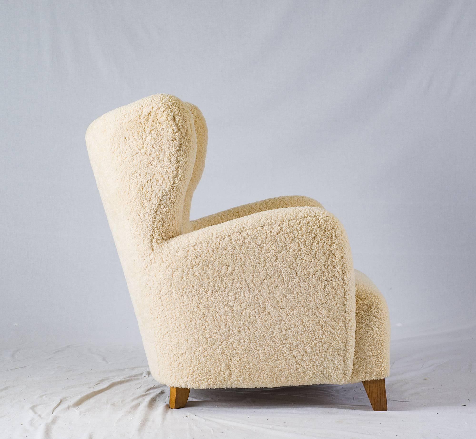 Danish  Scandinavian Sheepskin Lounge Chair