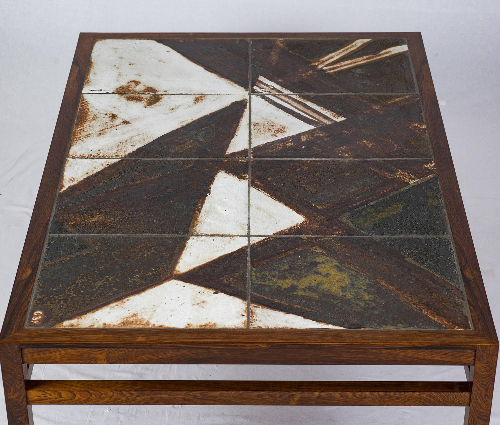 Ceramic Danish Rosewood Abstract Tile Coffee Table