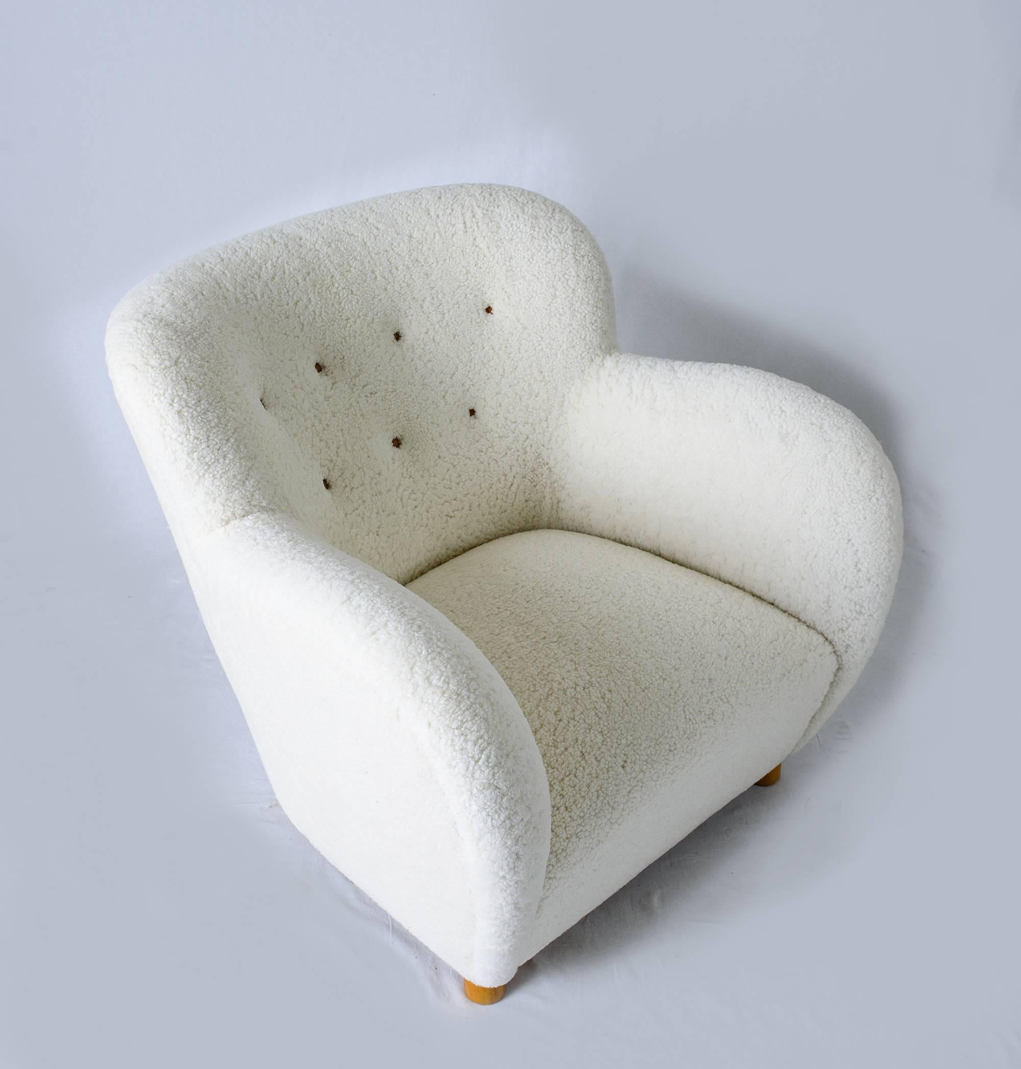 Mid-Century Modern Scandinavian Sheepskin Lounge Chair