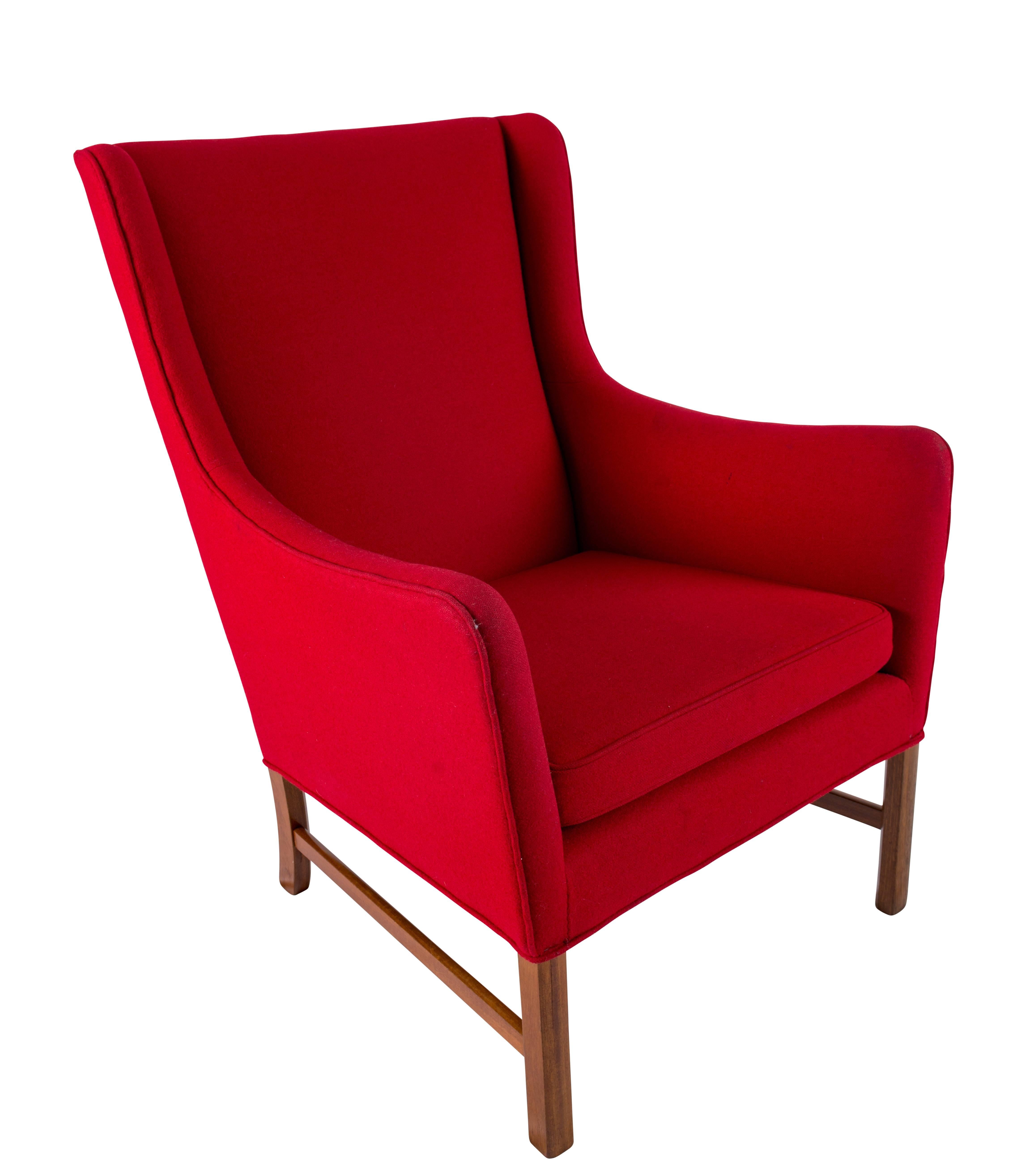 Fabric Ole Wanscher Lounge Chair and Stool