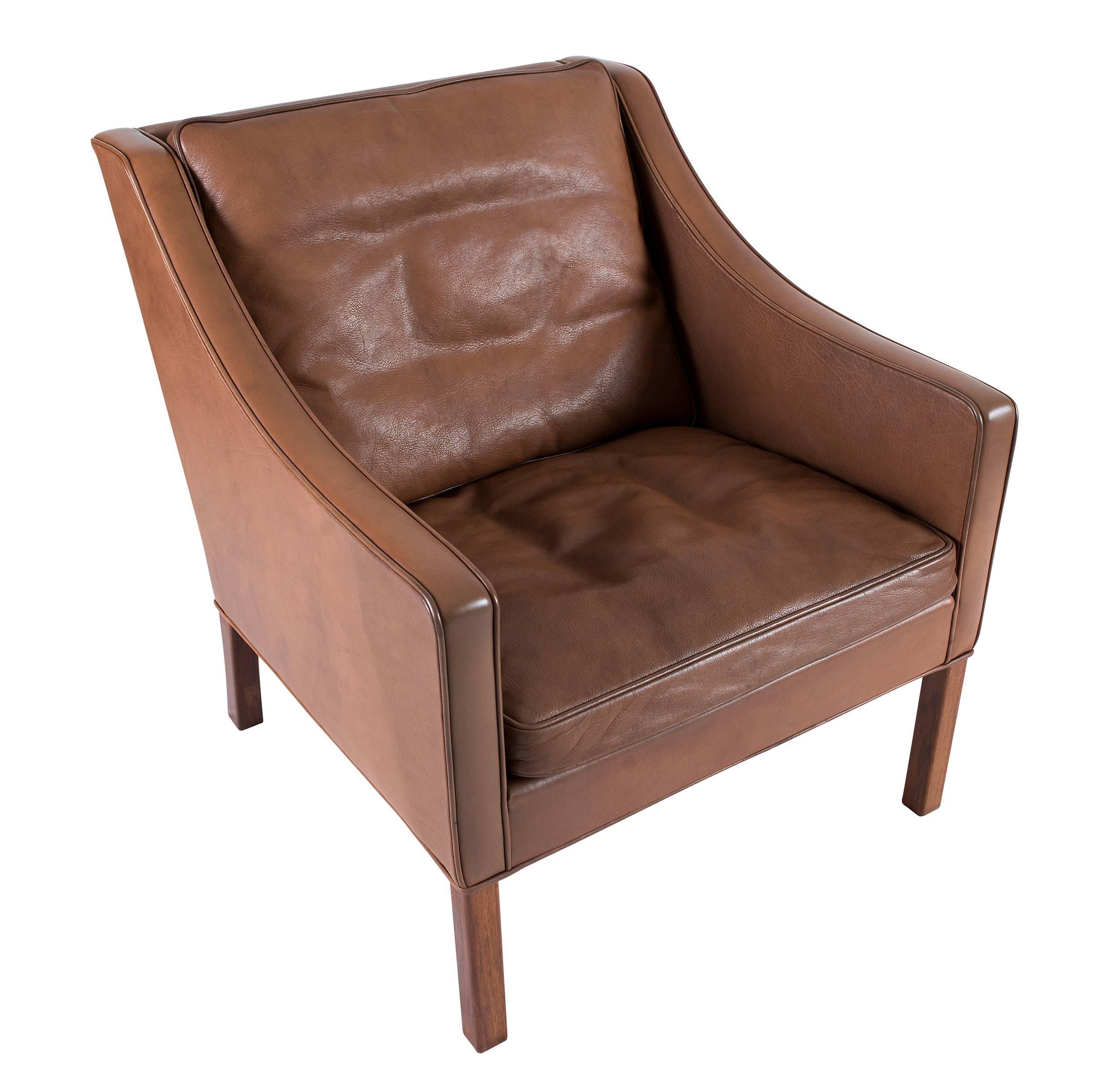 Scandinavian Modern Børge Mogensen Model #2207 Leather Lounge Chair For Sale