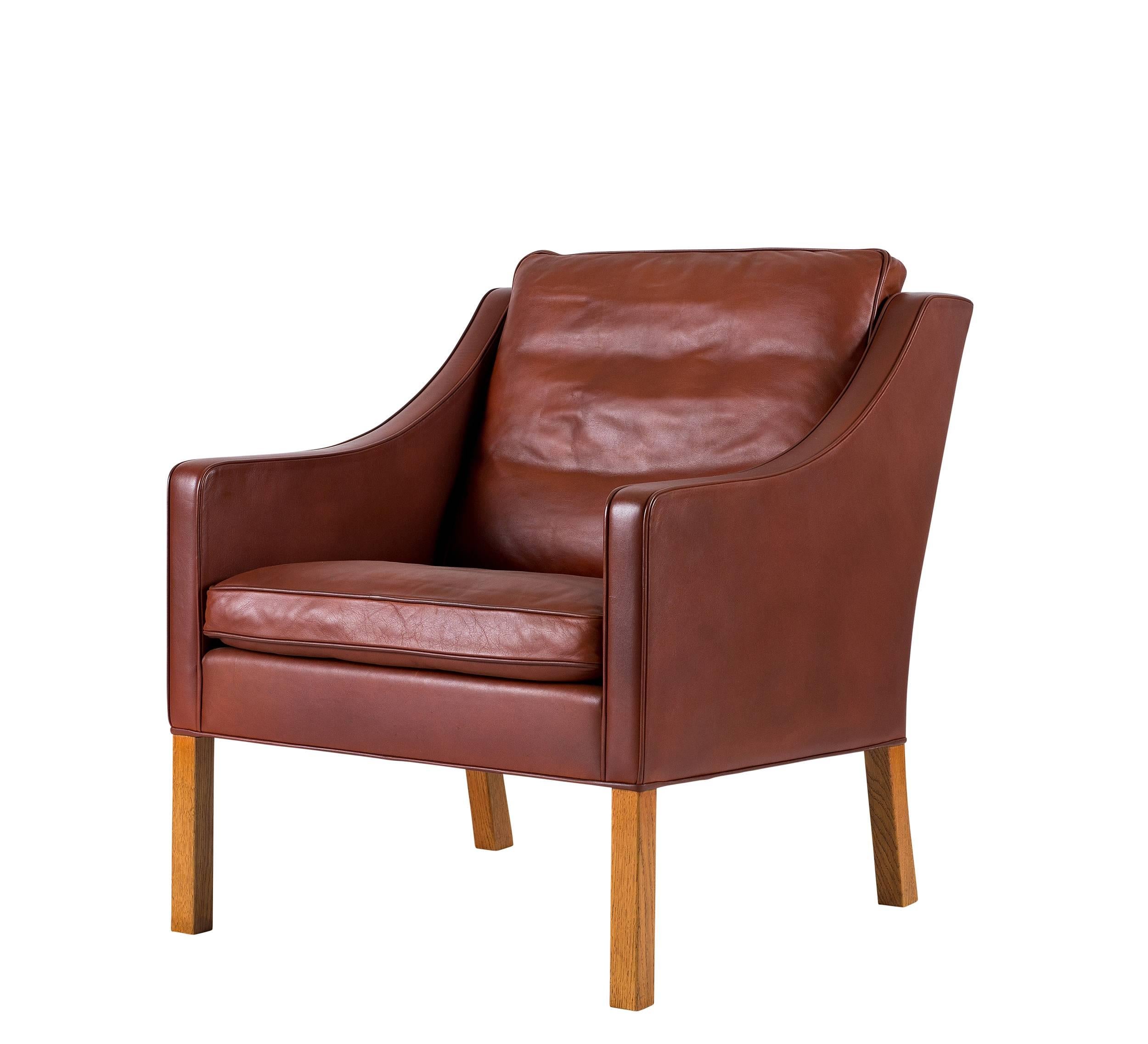 Scandinavian Modern Børge Mogensen Model #2207 Leather Lounge Chair