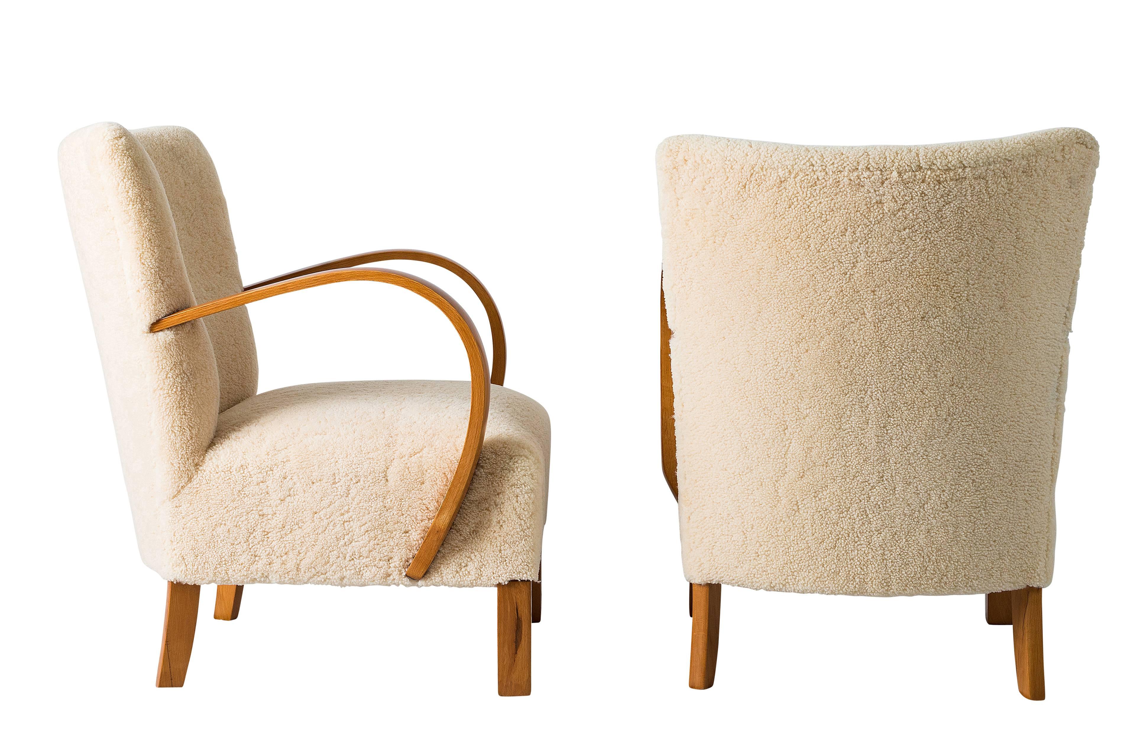 Scandinavian Modern Pair of Scandinavian Sheepskin Lounge Chairs