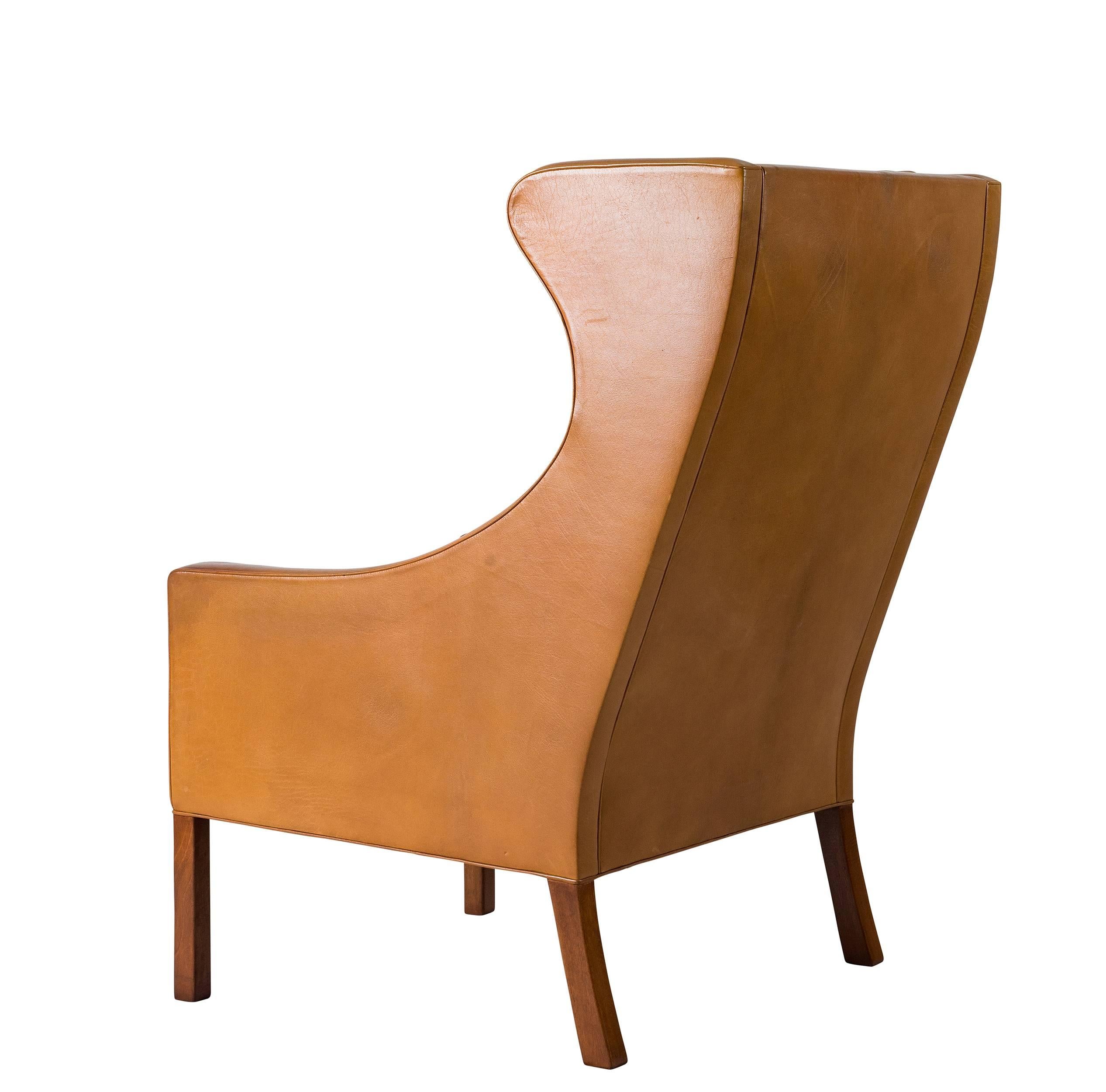 Børge Mogensen Leather Wingback Chair In Good Condition In Los Angeles, CA