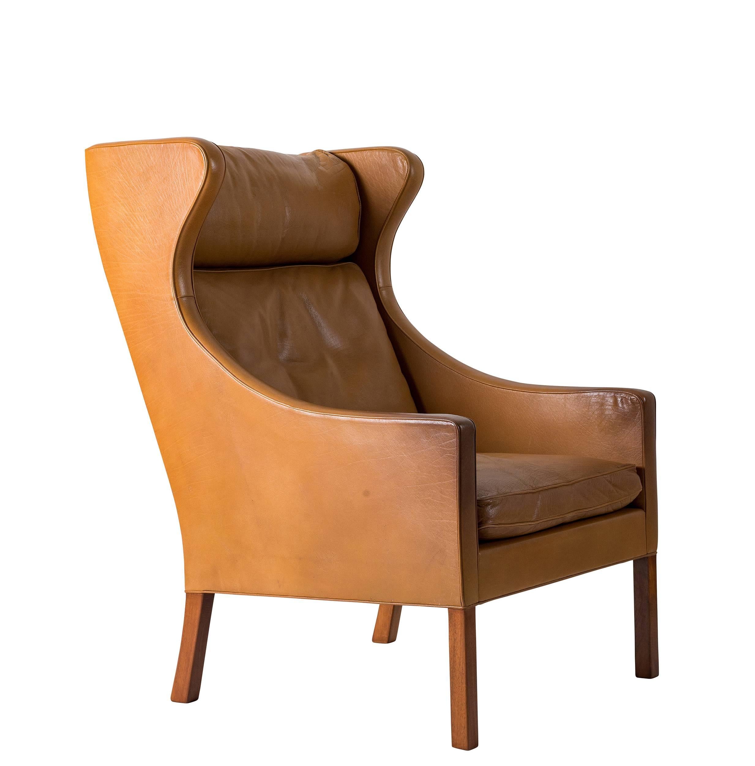 Børge Mogensen leather wingback chair designed in 1963 and produced by Fredericia.
