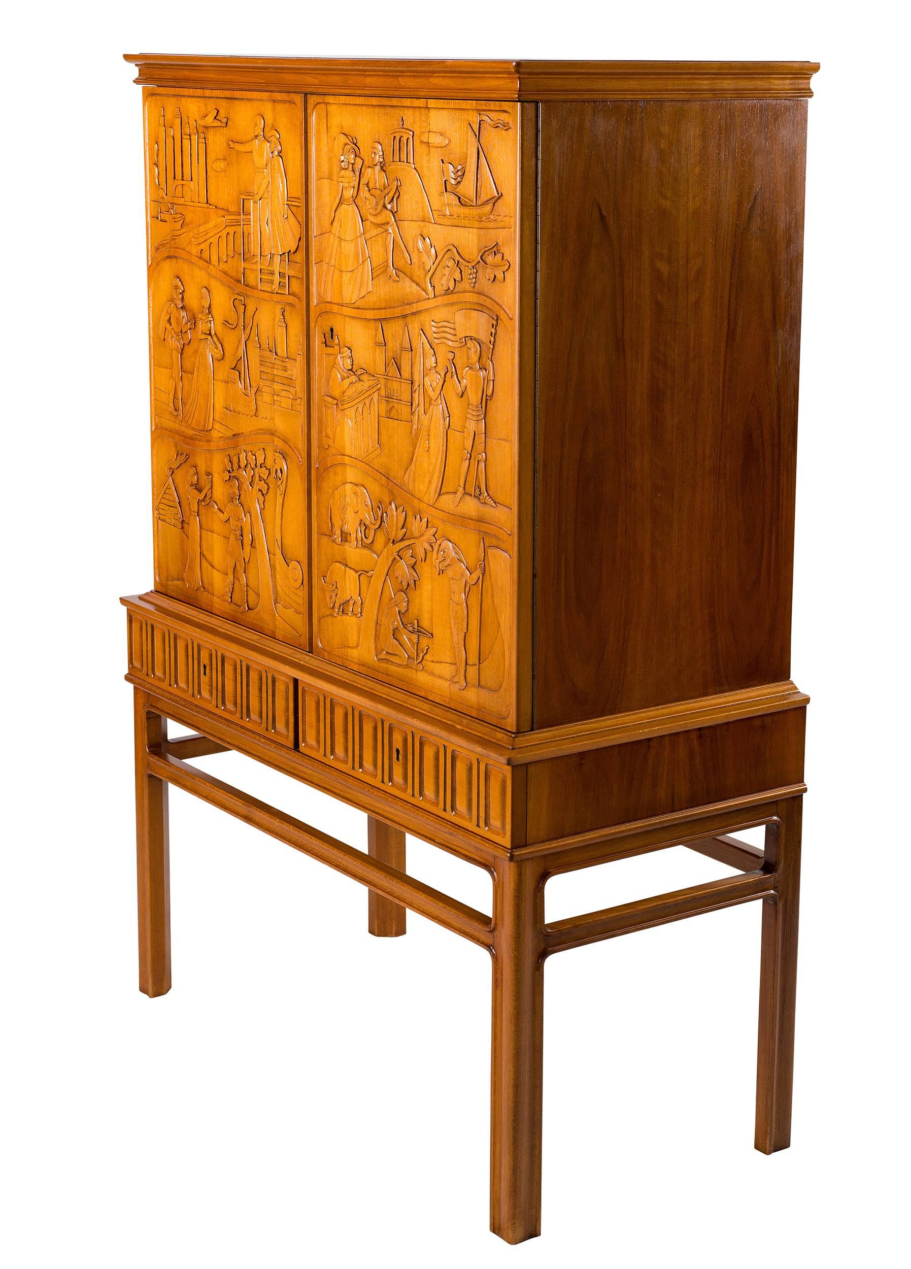 Swedish Eugen Hoglund Carved Cabinet