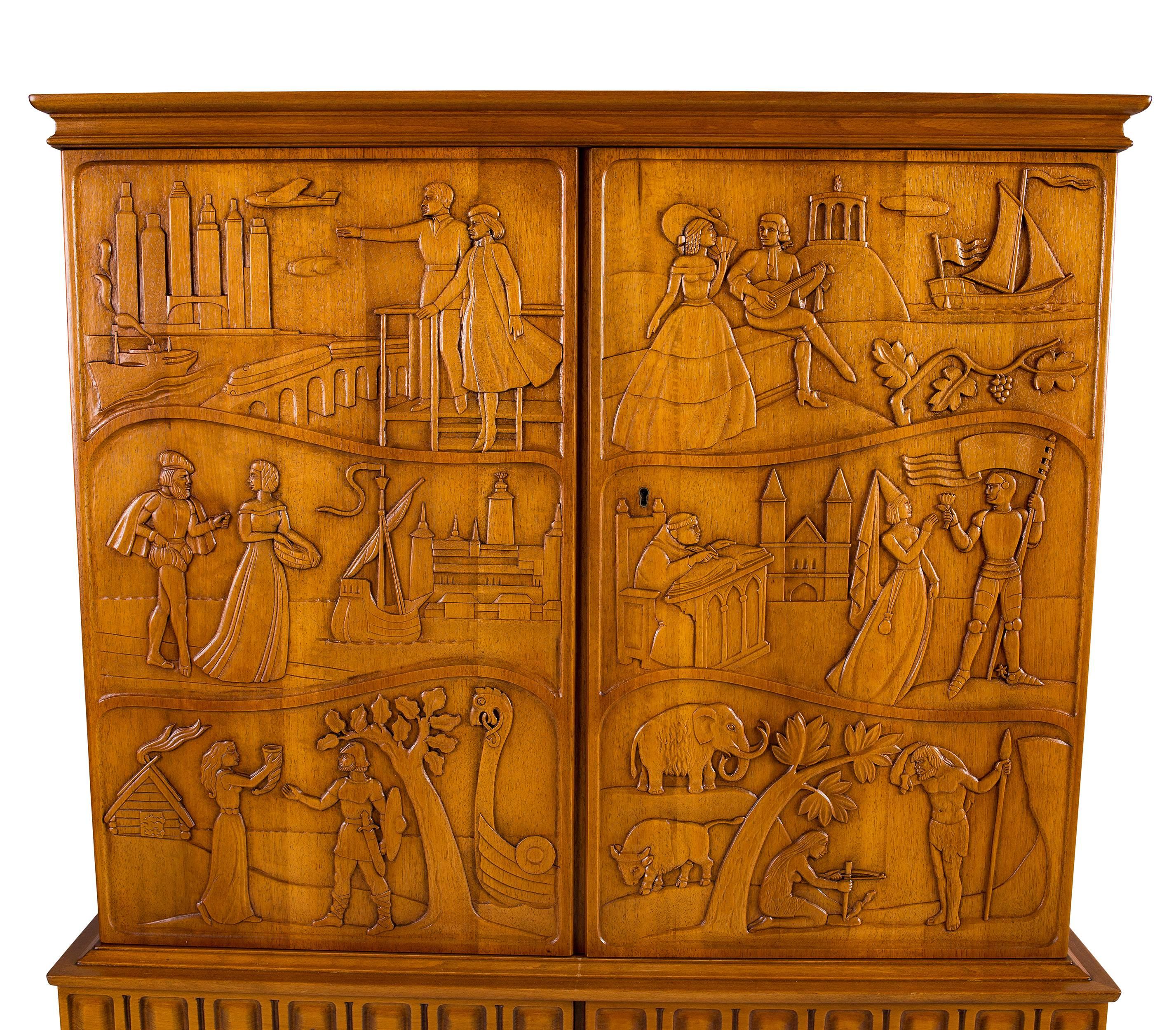 Eugen Hoglund Carved Cabinet In Excellent Condition In Los Angeles, CA