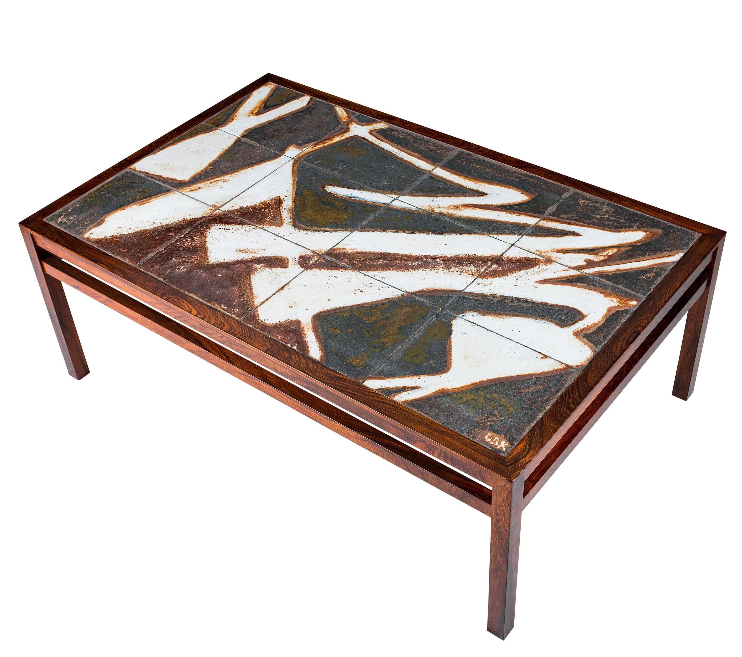 Danish abstract tile coffee table.