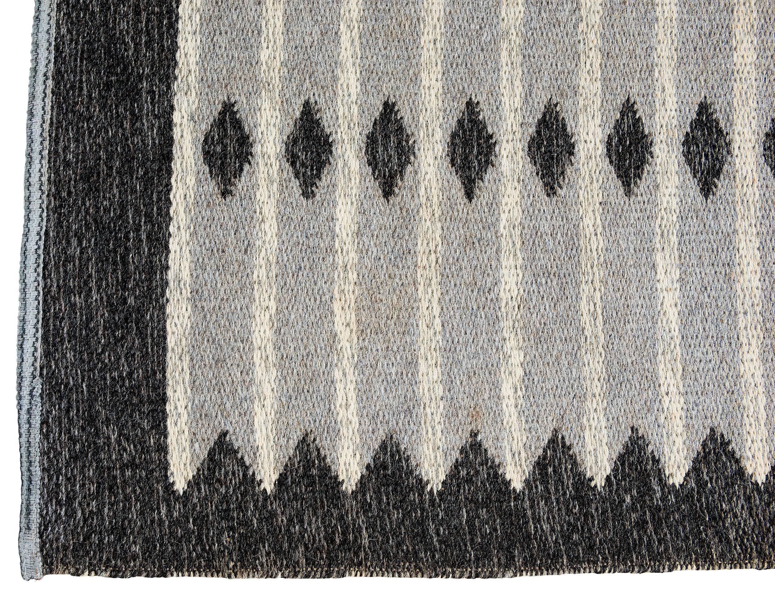 Wool Vintage Swedish Flat-Weave Carpet