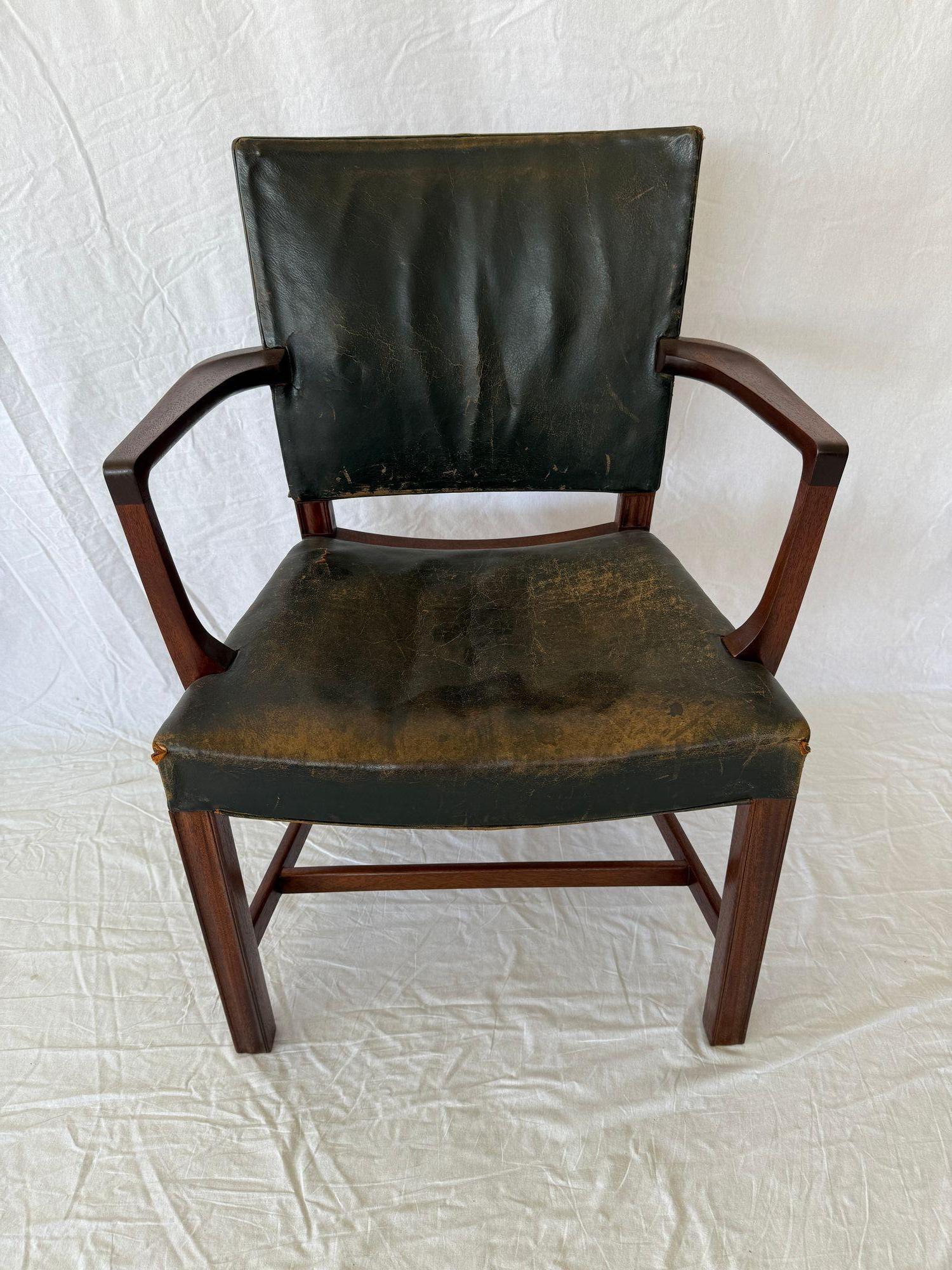 Kaare Klint Armchair Designed in 1927 and produced by Rud Rasmussen. Mahogany frame. Marked with Rud Rasmussen and Kaare Klint's label.