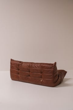 Michel Ducaroy Togo 3-Seater Sofa for Ligne Roset in Cognac Leather, France