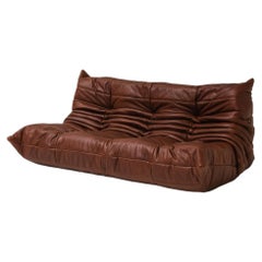 Michel Ducaroy Togo 3-Seater Sofa for Ligne Roset in Cognac Leather, France