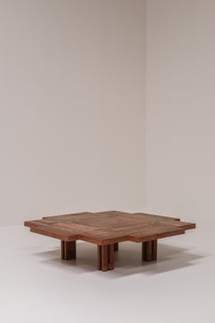 Unique Dutch Brutalist Square Oak Coffee Table, Netherlands, 20th Century
