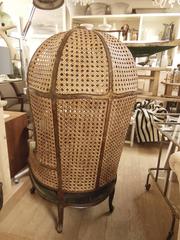 Vintage French Caned Hooded Armchair