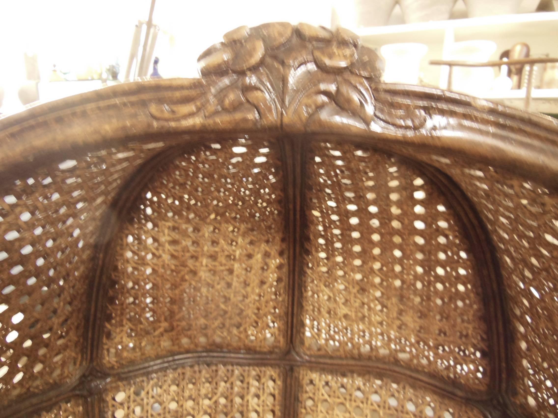 19th Century Vintage French Caned Hooded Armchair For Sale