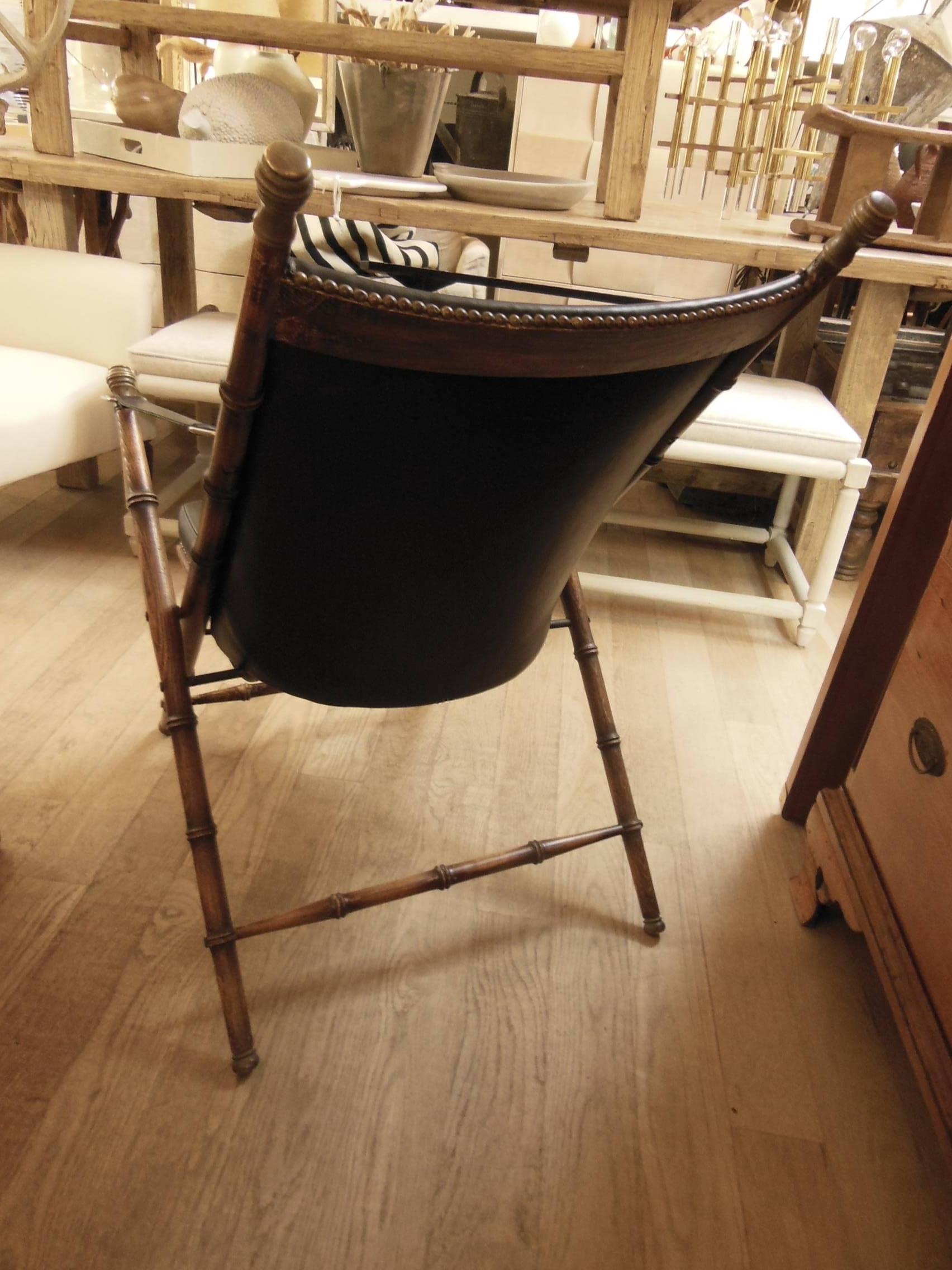 Vintage Leather Campaign Chair In Excellent Condition For Sale In Sag Harbor, NY